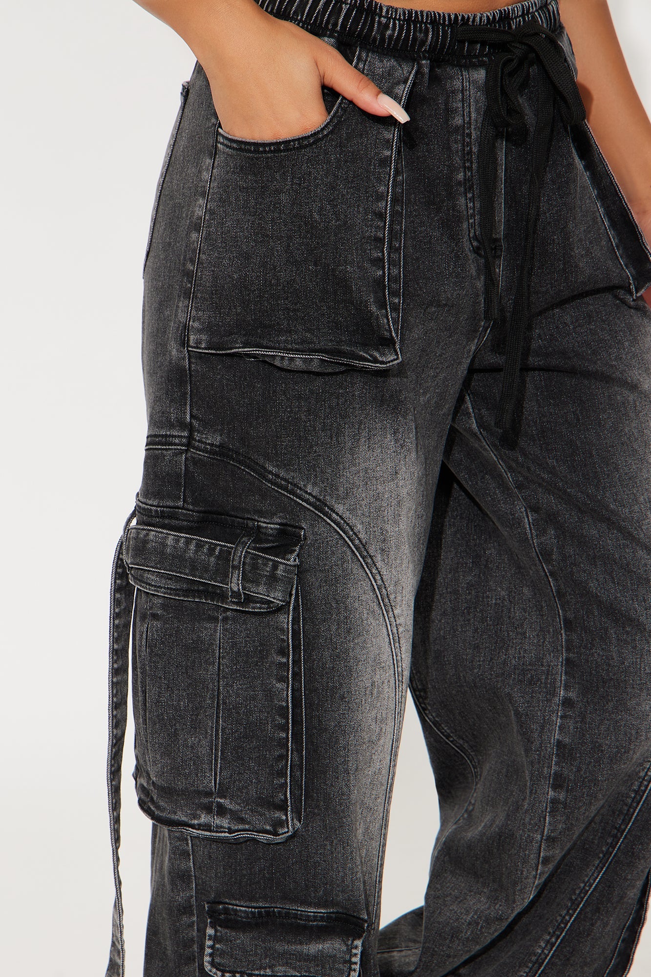Met My Match Baggy Cargo Jeans - Black Wash