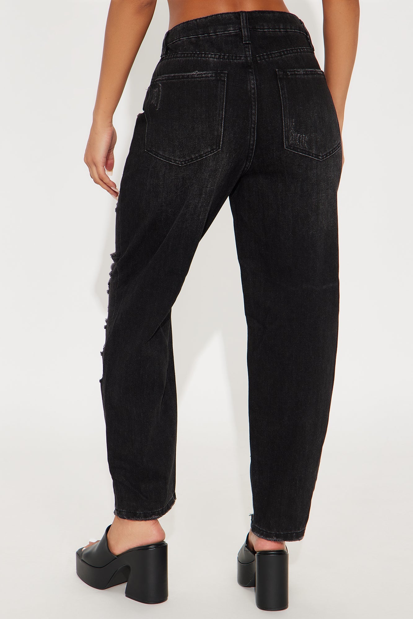 After Party High Waist Destroyed Mom Jeans - Black