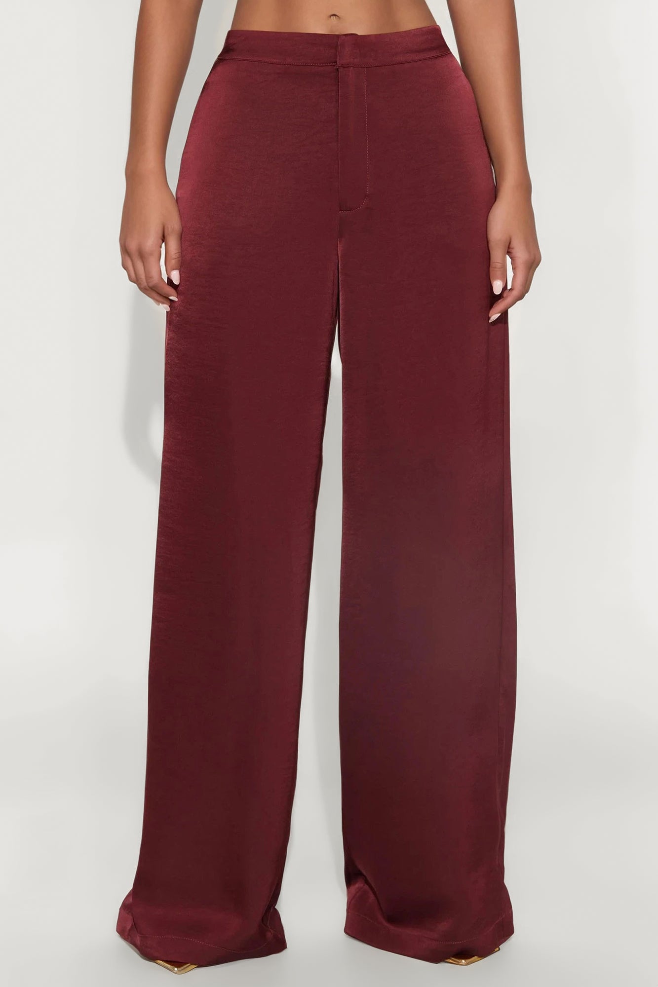 Denise Satin Wide Leg Trouser Pant - Wine