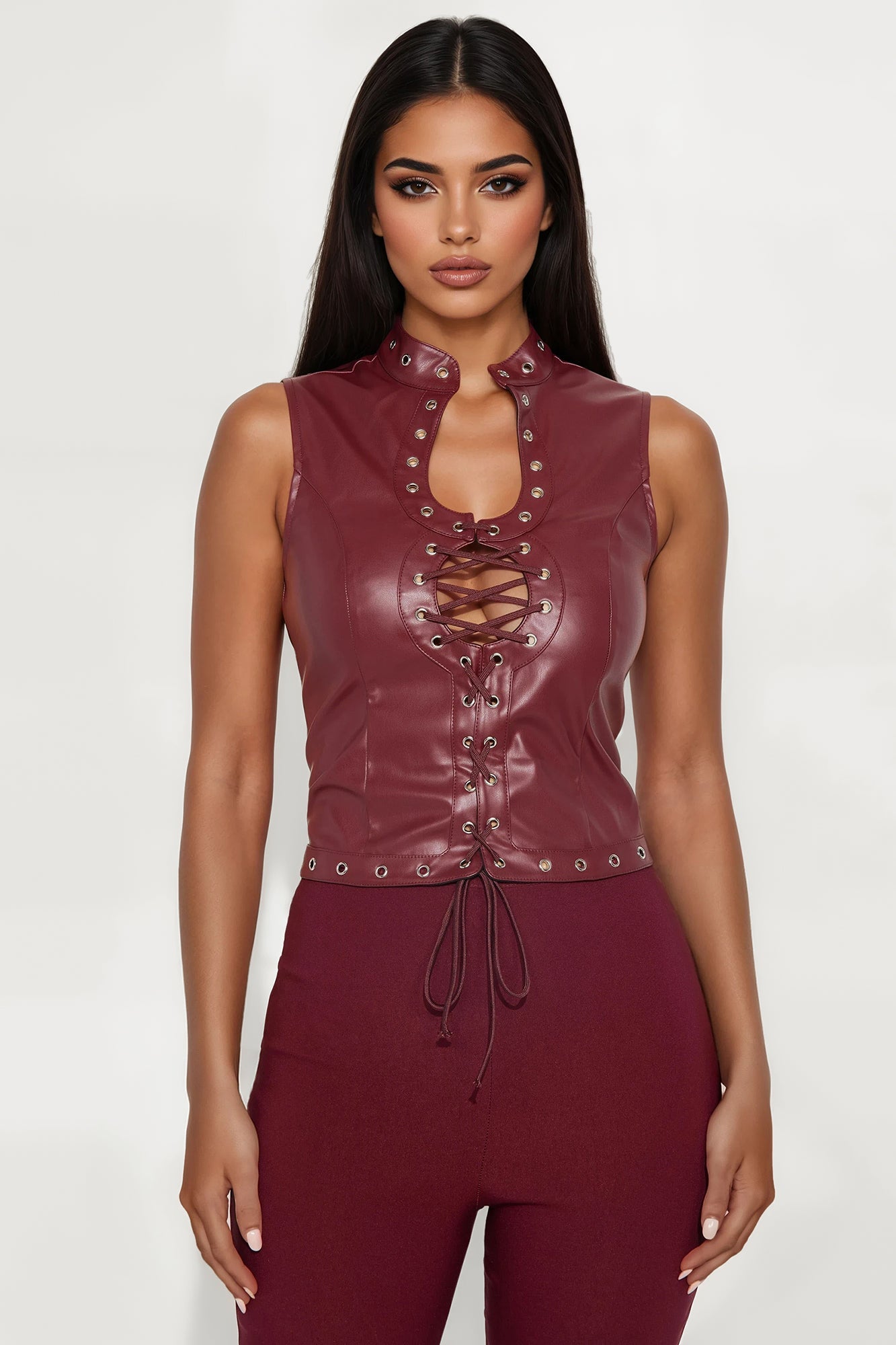 That Girl Faux Leather Top - Wine