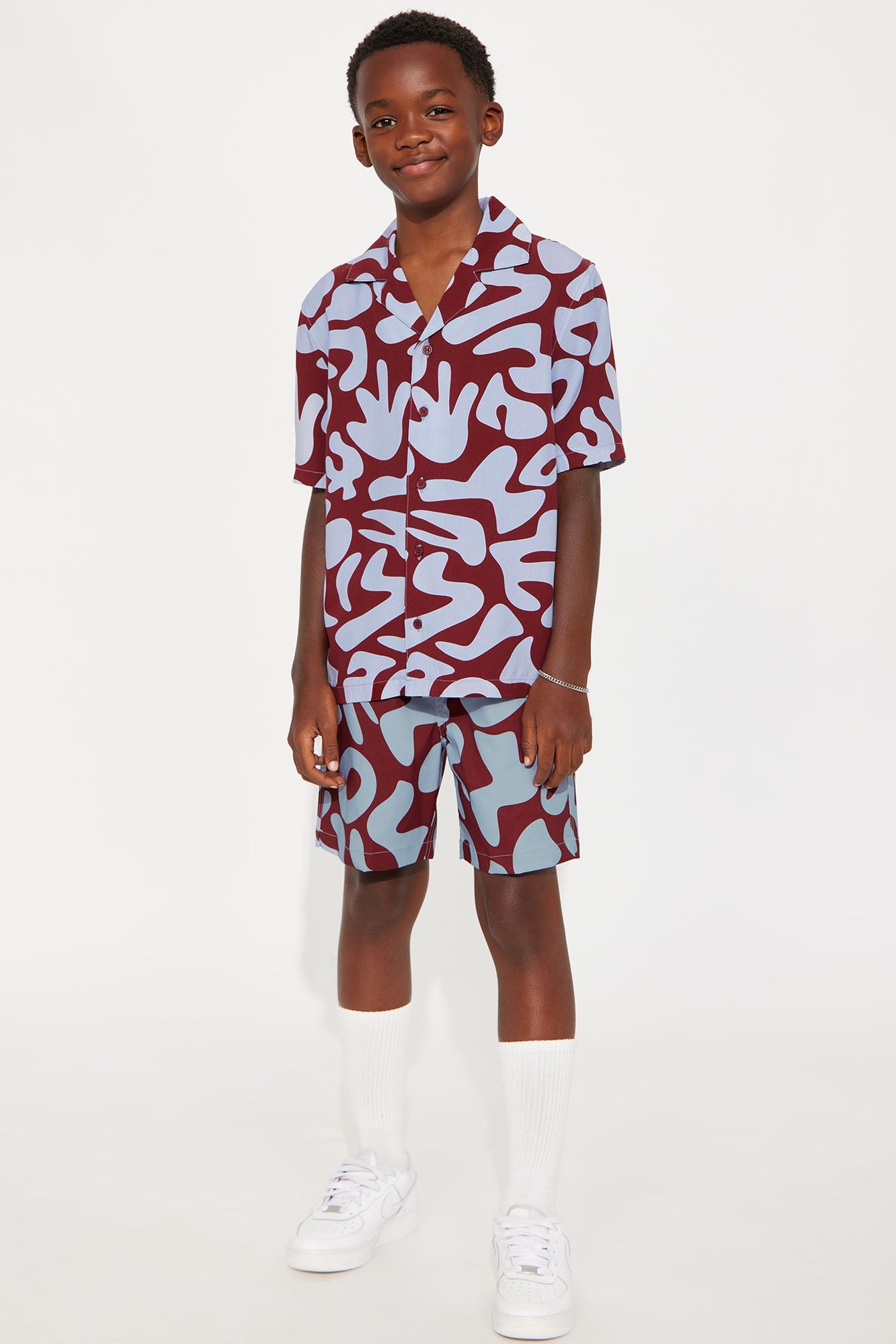 Mini Relaxed Chateau Abstract Button Up Shirt - Burgundy/combo
