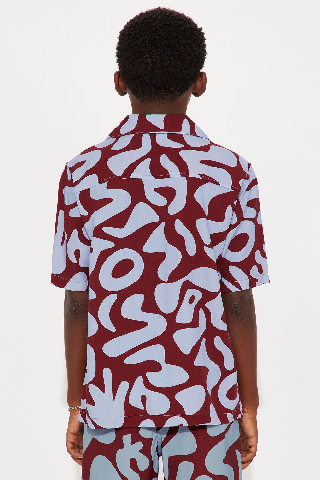 Mini Relaxed Chateau Abstract Button Up Shirt - Burgundy/combo