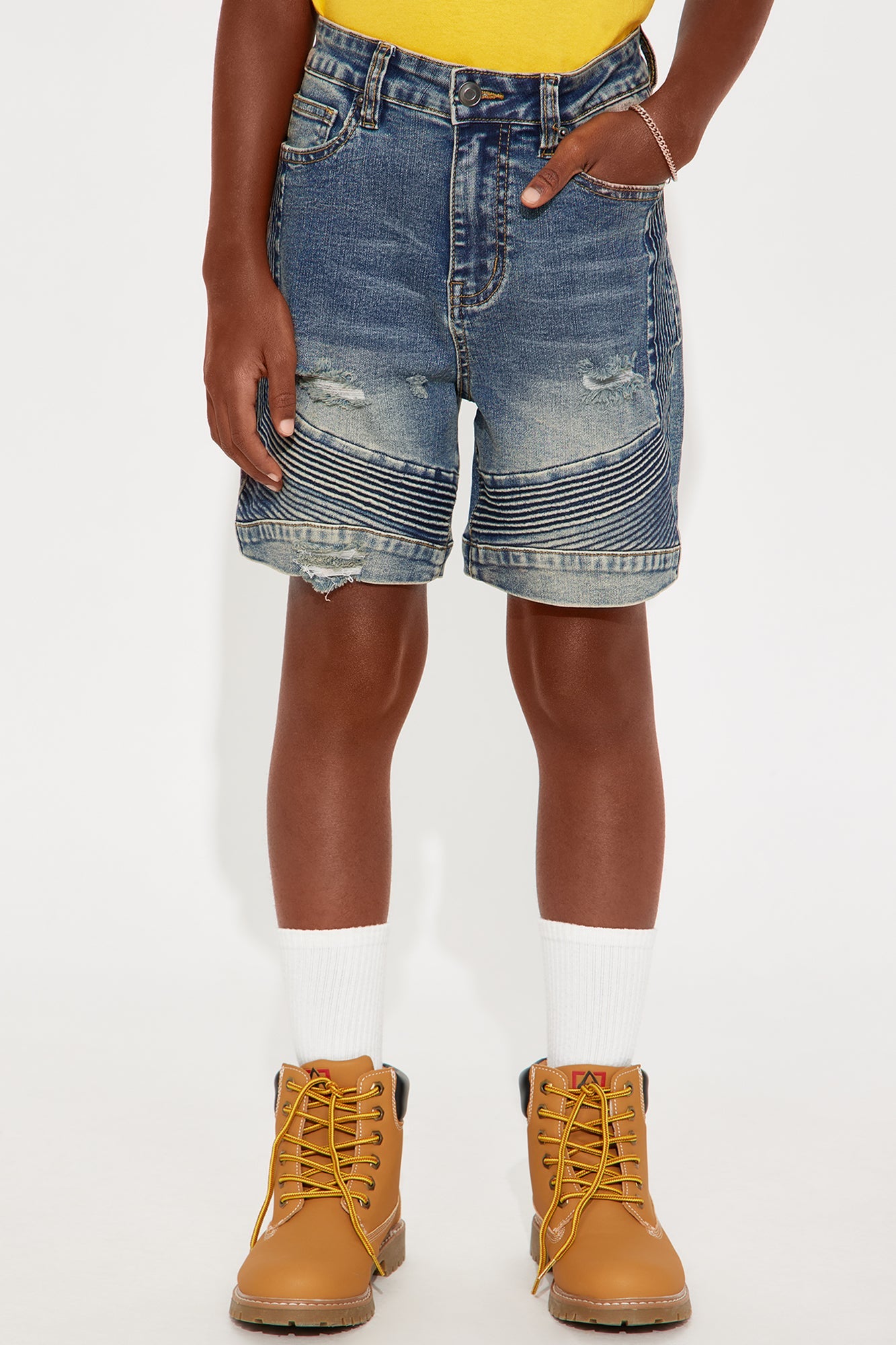 Mini Pick Up The Pace Moto Denim Shorts - Medium Wash
