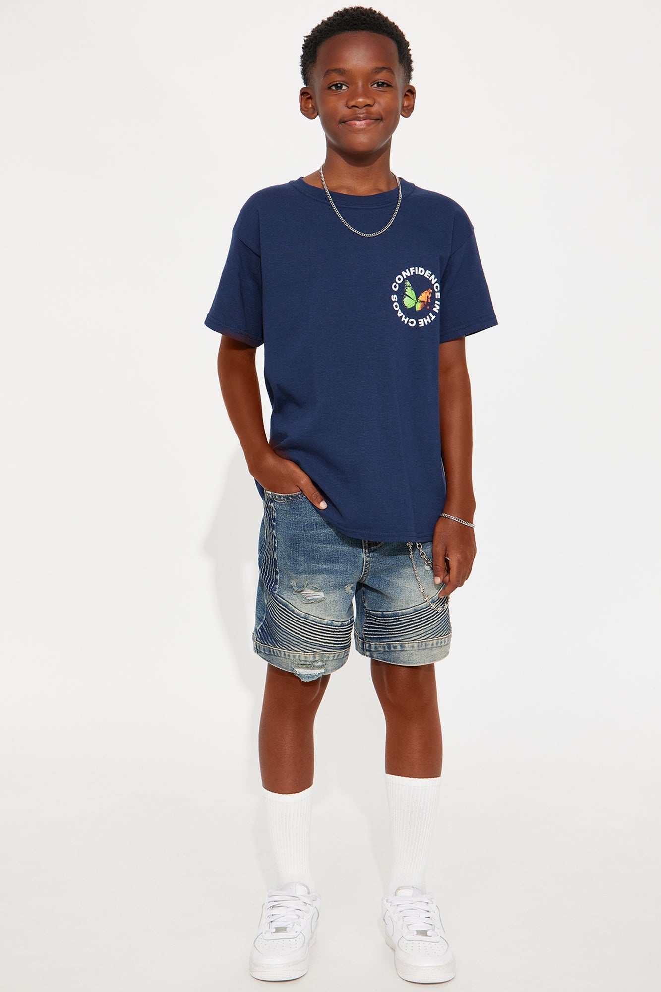 Mini Confidence In The Chaos Short Sleeve Tee - Navy