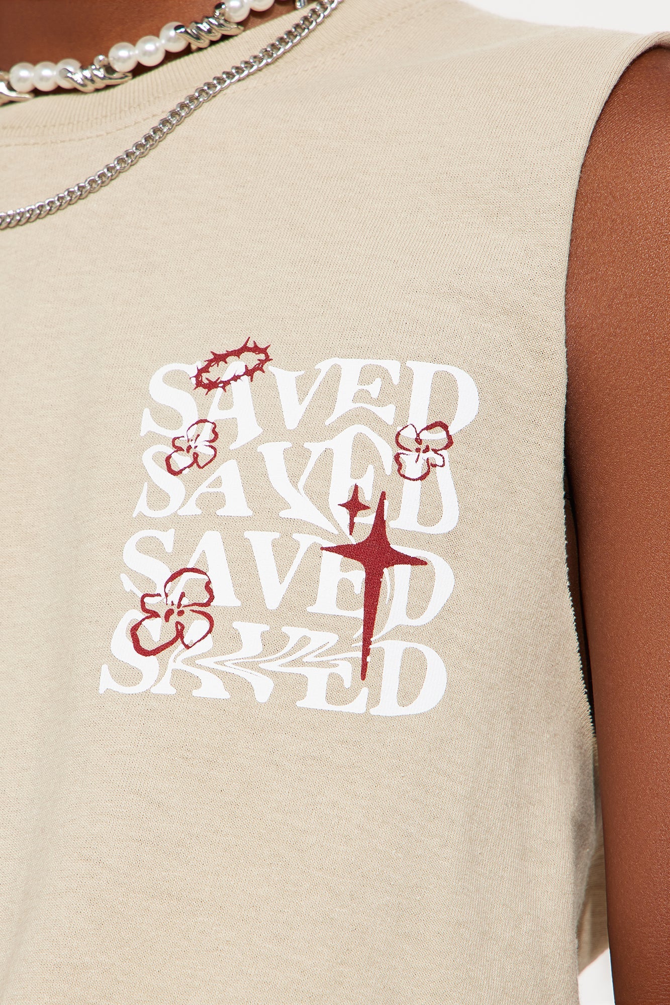 Mini Saved Front/Back Muscle Tee - Stone