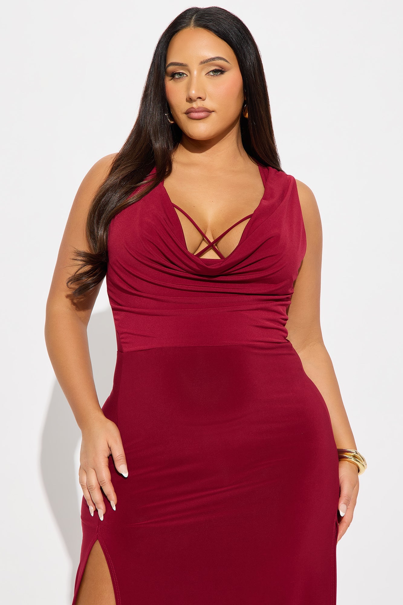 Jayleen Strappy Cowl Neck Maxi Dress - Burgundy