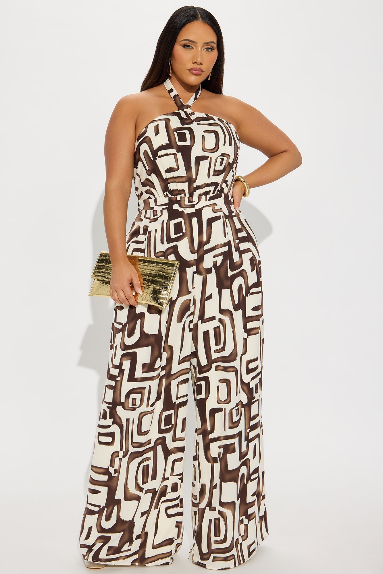 Maylee Abstract Halter Jumpsuit - Brown/combo