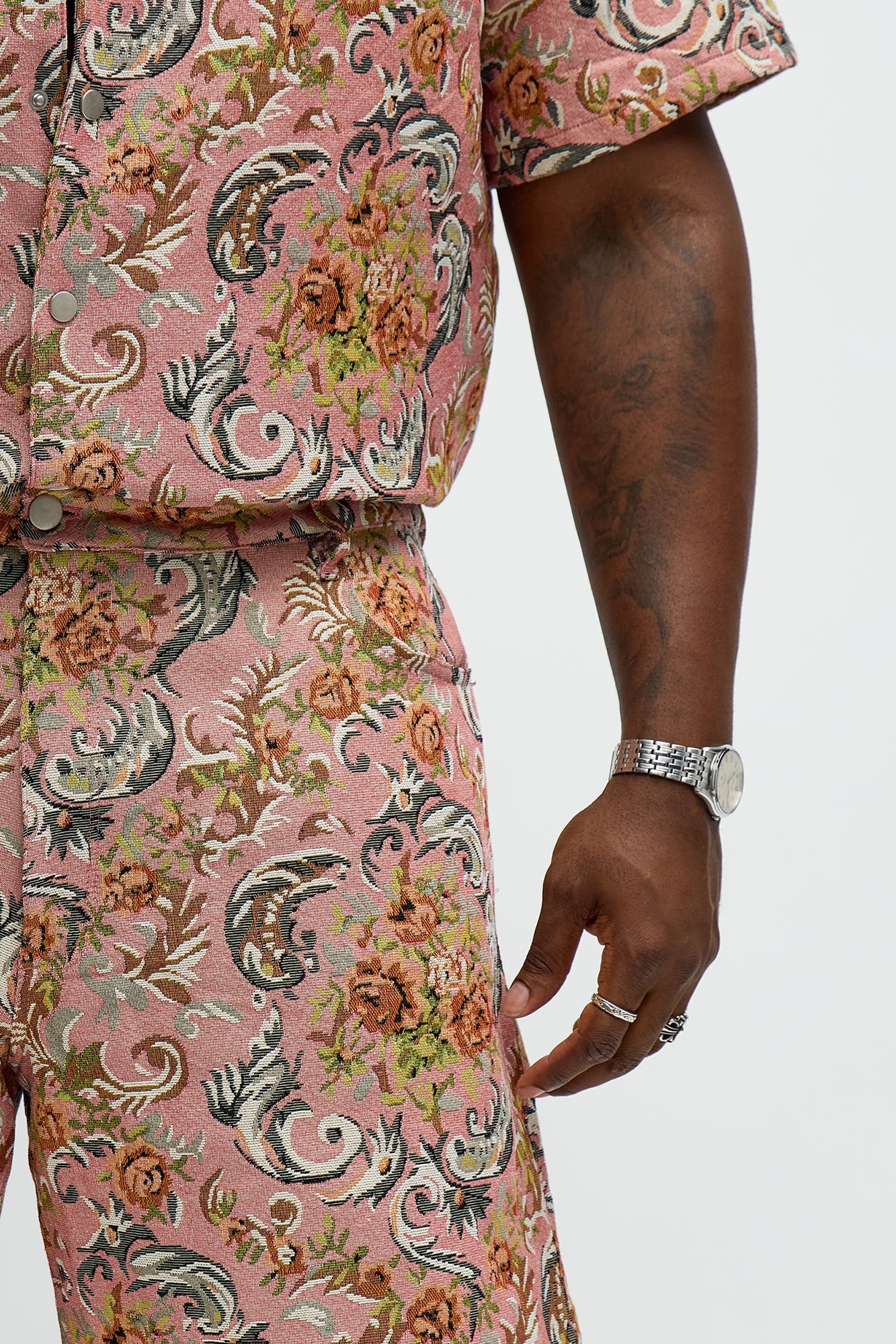 Relaxed Rose Pattern Tapestry Short - Pink/combo