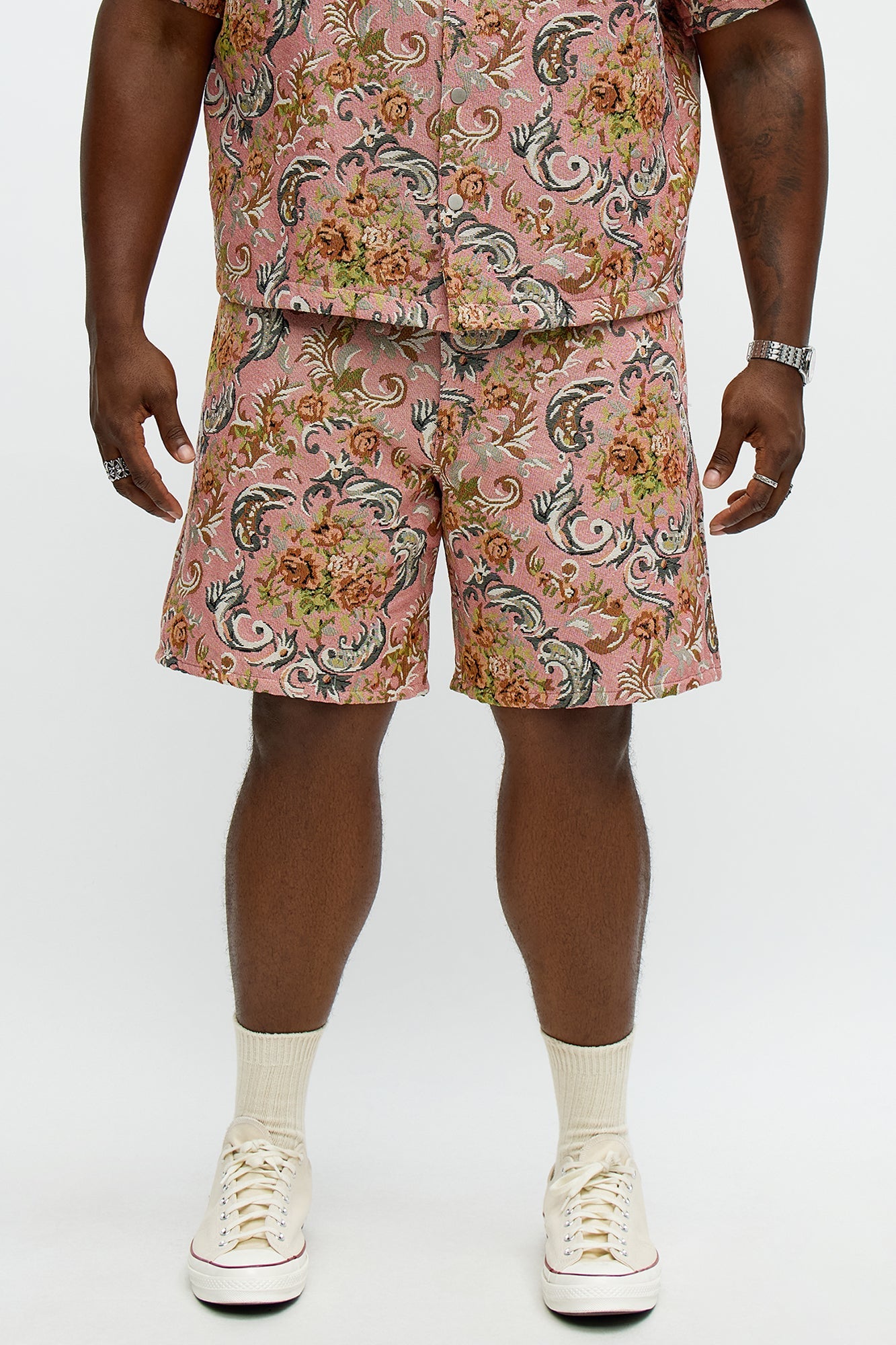 Relaxed Rose Pattern Tapestry Short - Pink/combo