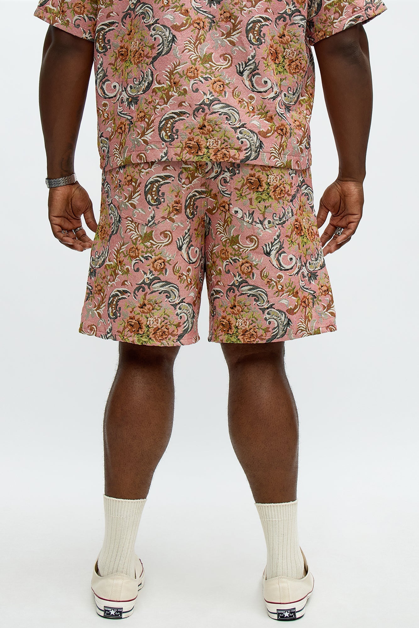 Relaxed Rose Pattern Tapestry Short - Pink/combo