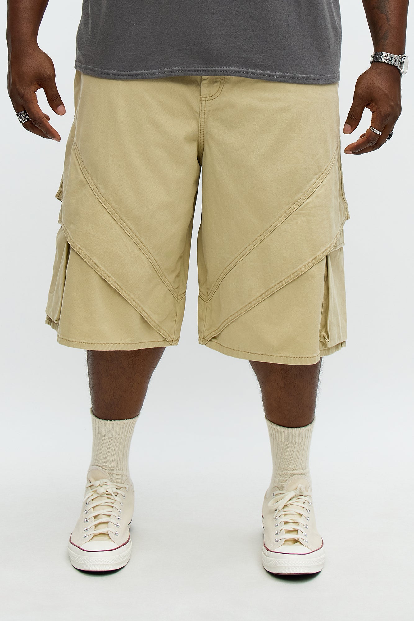 Baggy Hidden Lines Cargo Shorts - Tan