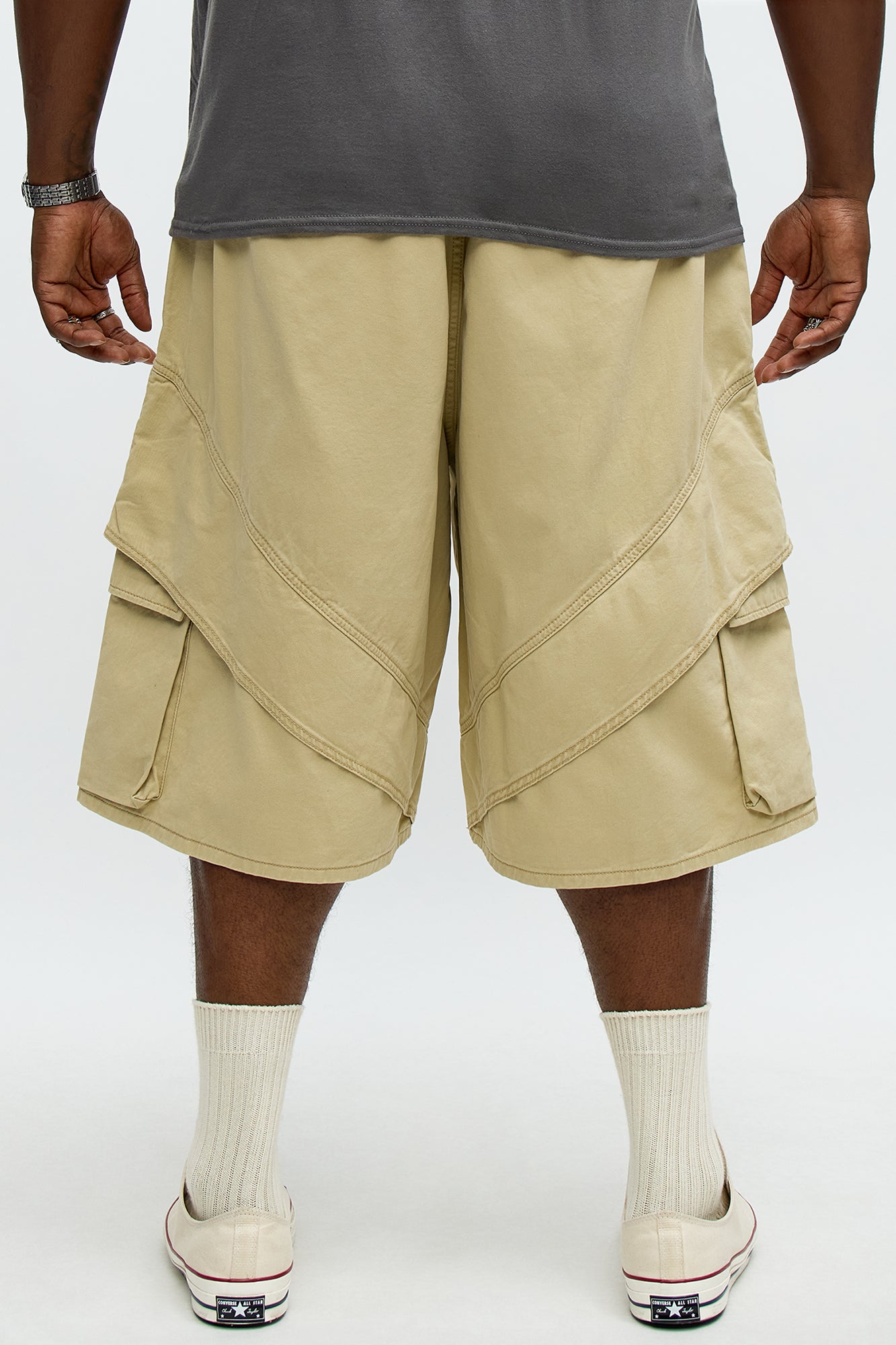 Baggy Hidden Lines Cargo Shorts - Tan