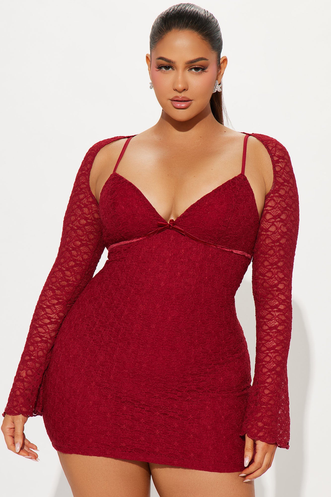 Lace Micro Mini and bolero dress set - Burgundy