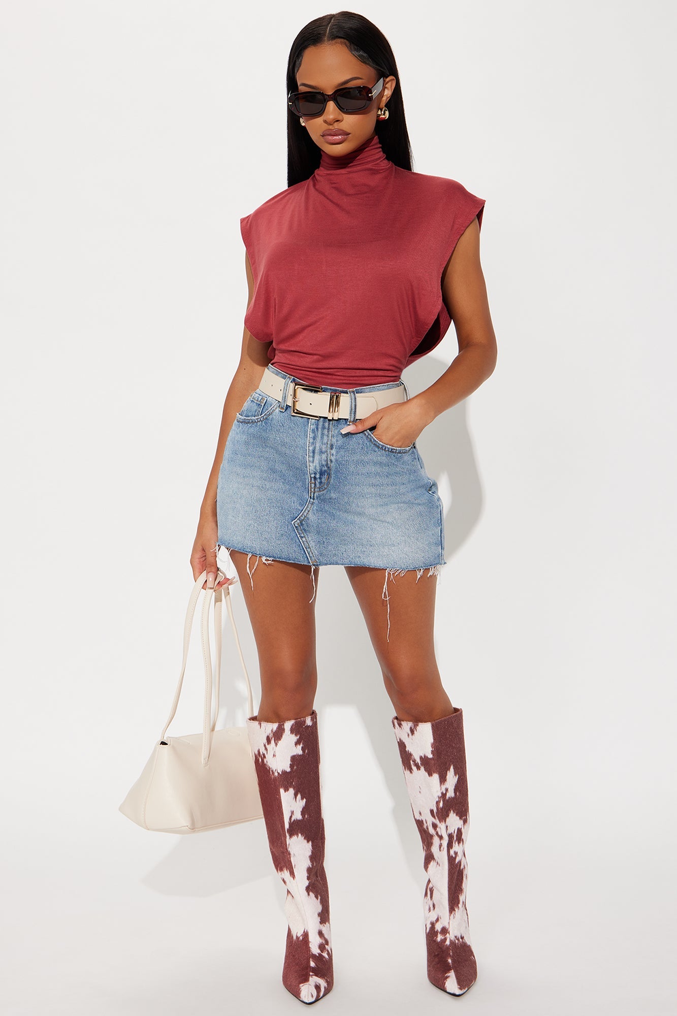 Audra Double Lined Turtle Neck Bodysuit - Rust