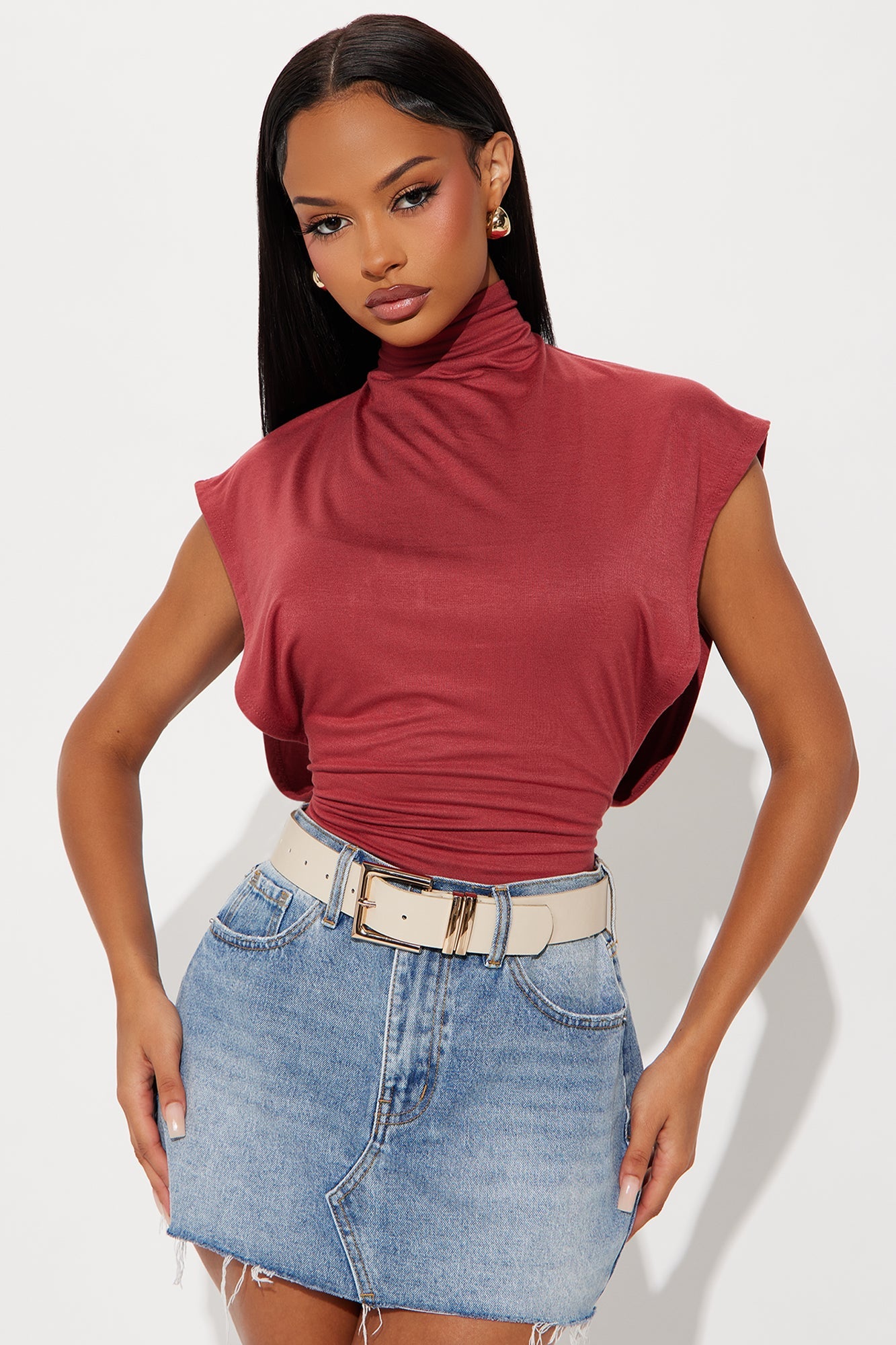 Audra Double Lined Turtle Neck Bodysuit - Rust