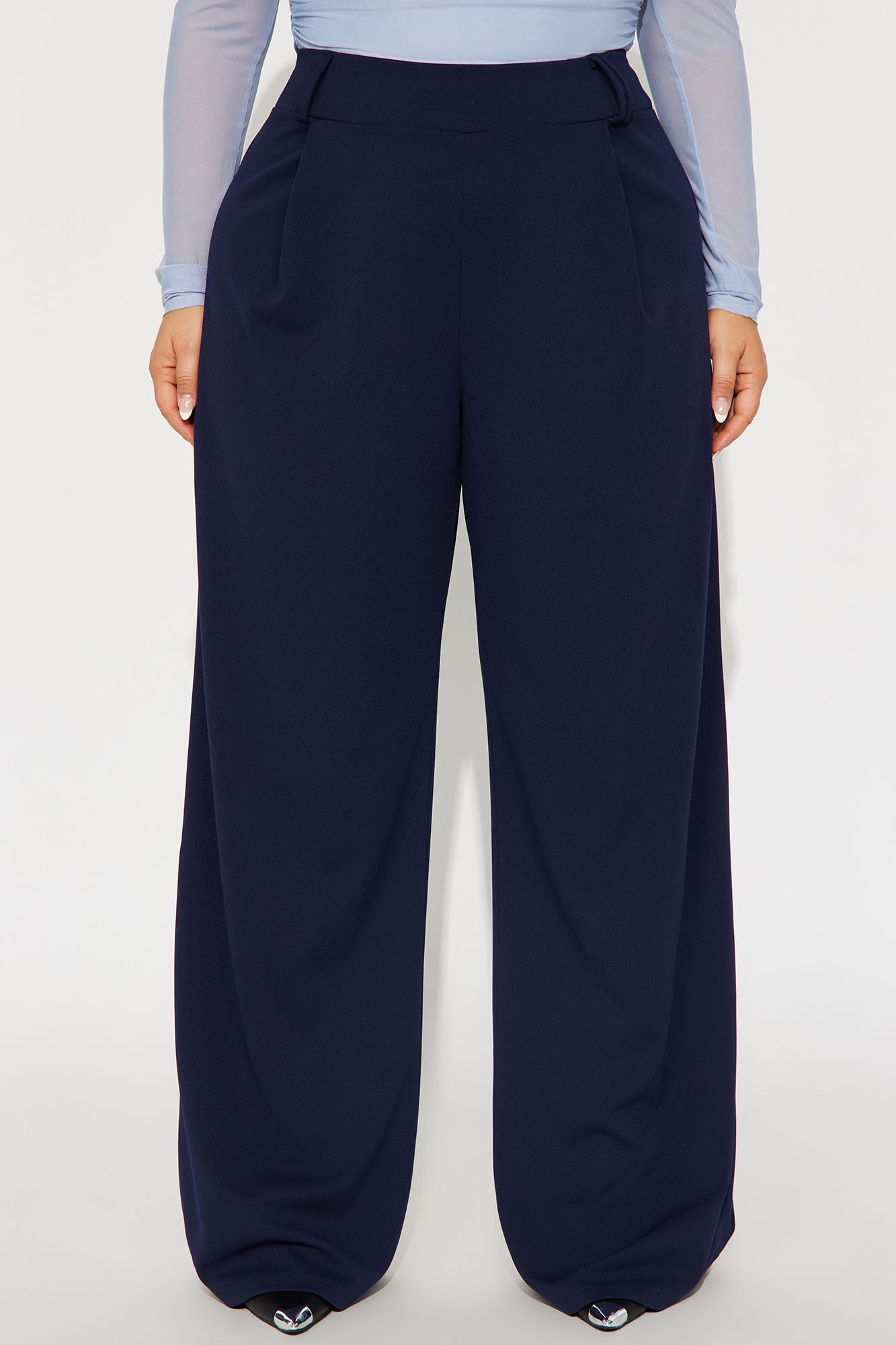 Late To The Meeting Wide Leg Trouser Pant - Navy