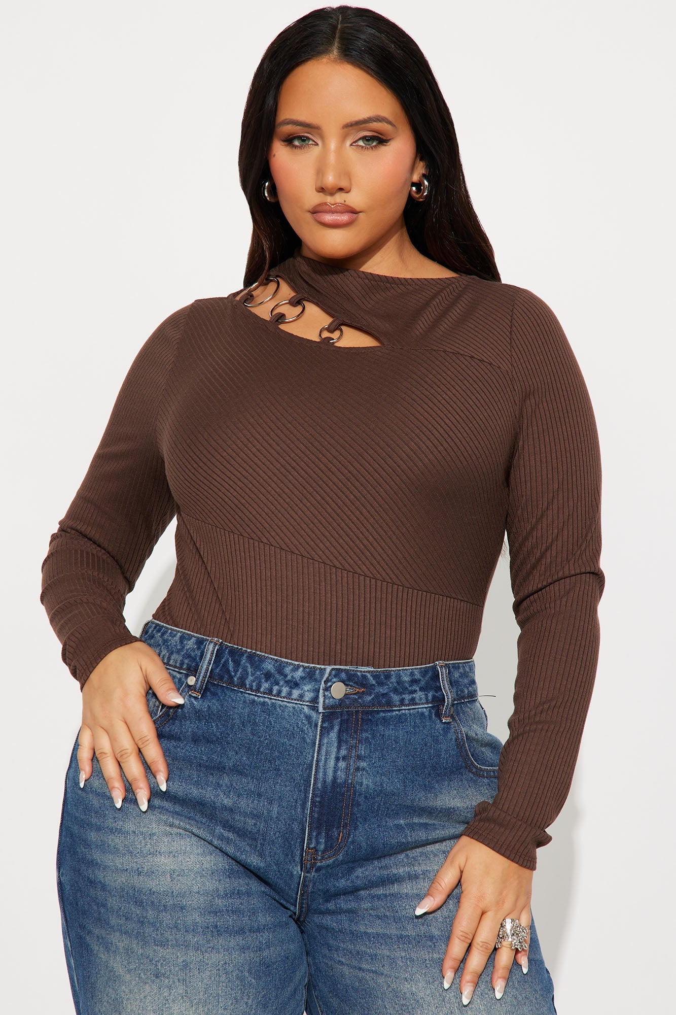 Chelsea Cut Out Ribbed Bodysuit - Brown