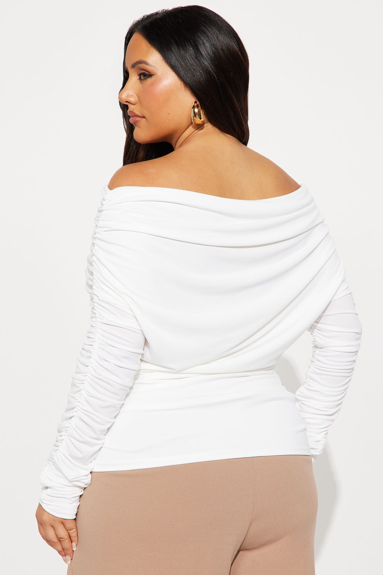 Maggie Long Sleeve Ruched Off Shoulder Top - White