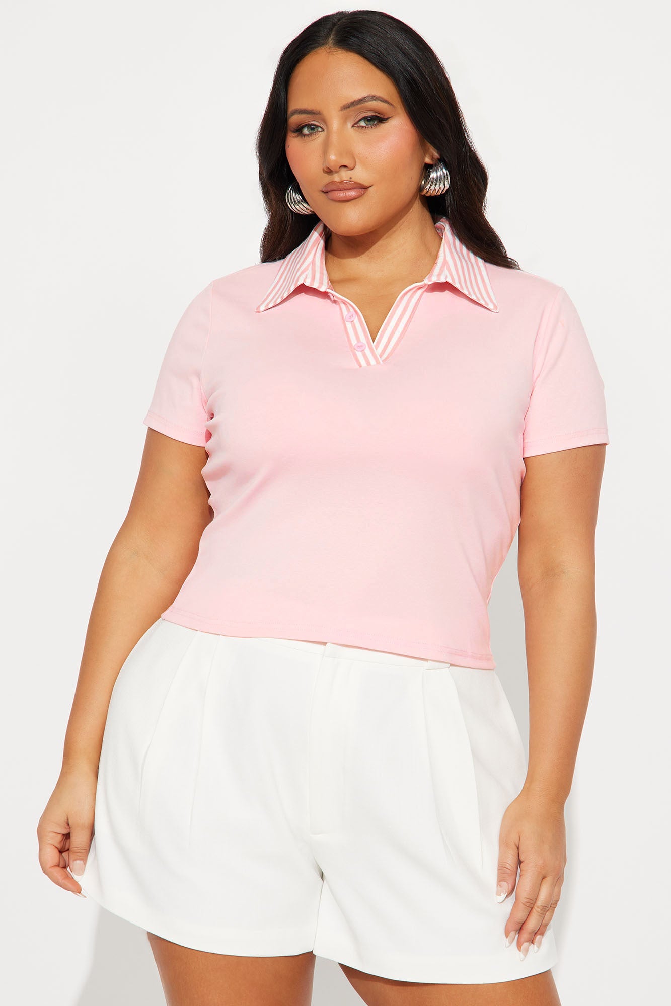 Clarita Short Sleeve Polo Top - Pink/combo