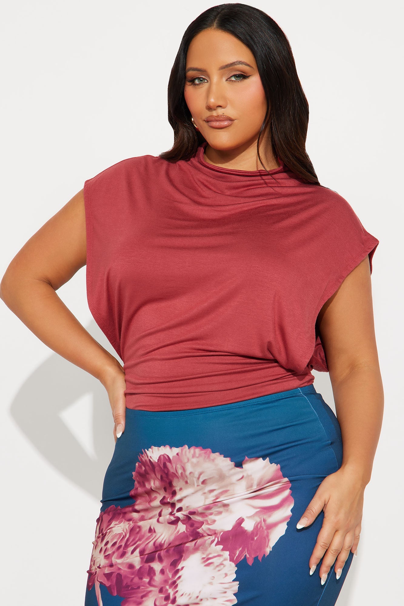 Audra Double Lined Turtle Neck Bodysuit - Rust