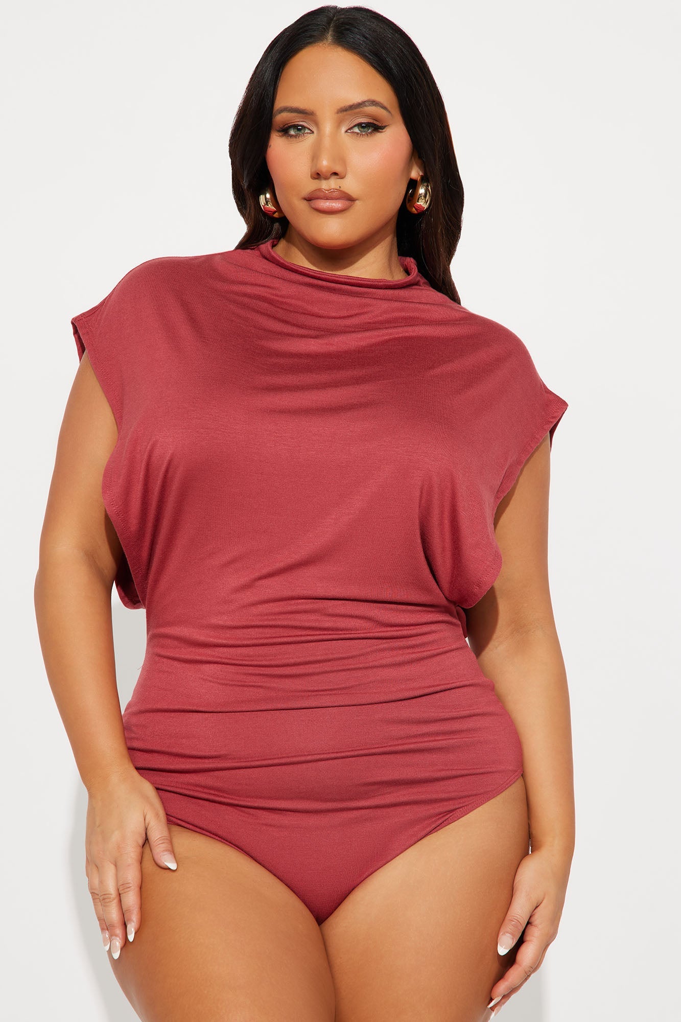 Audra Double Lined Turtle Neck Bodysuit - Rust
