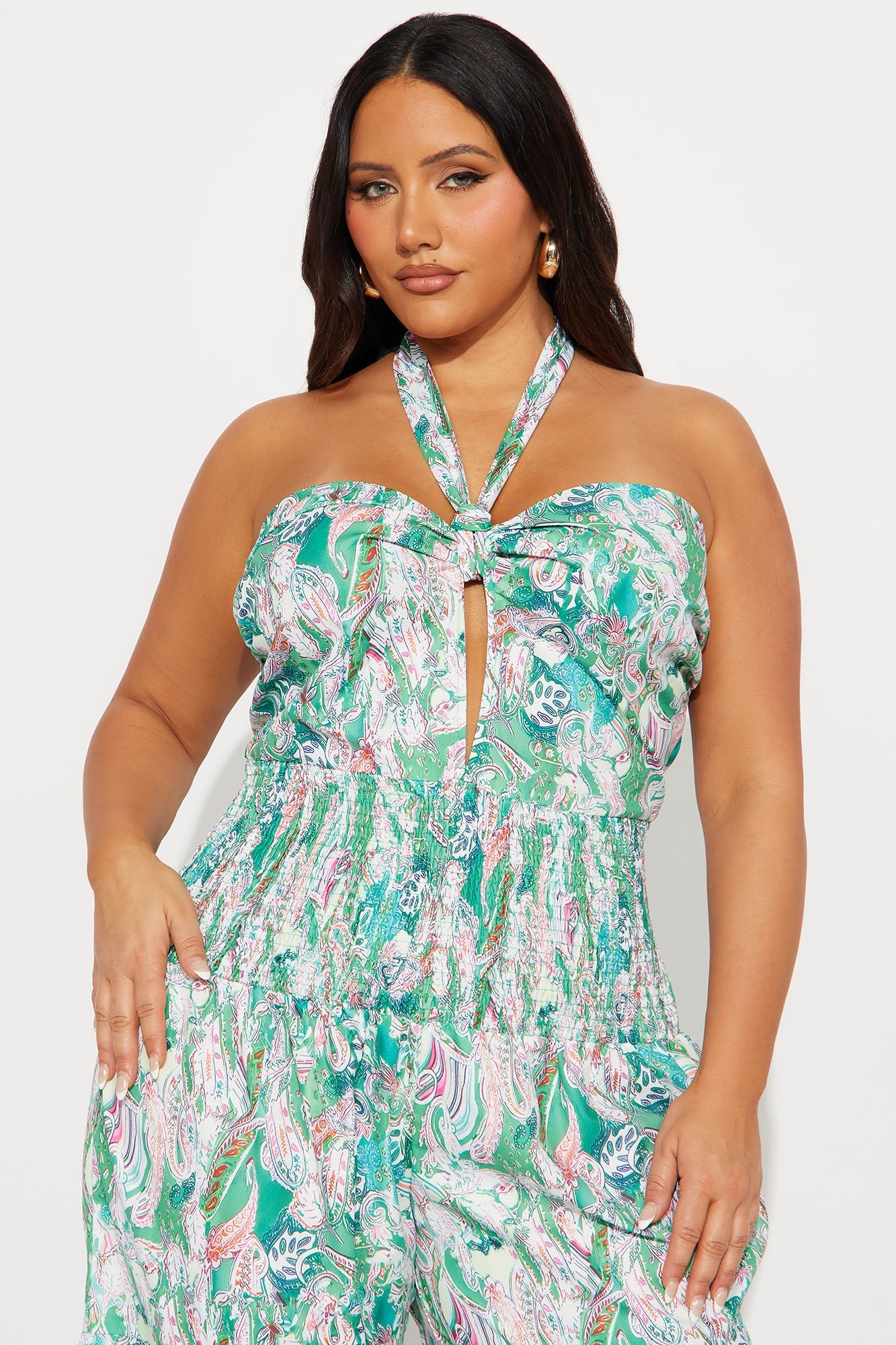 Forever Yours Halter Jumpsuit - Green/combo