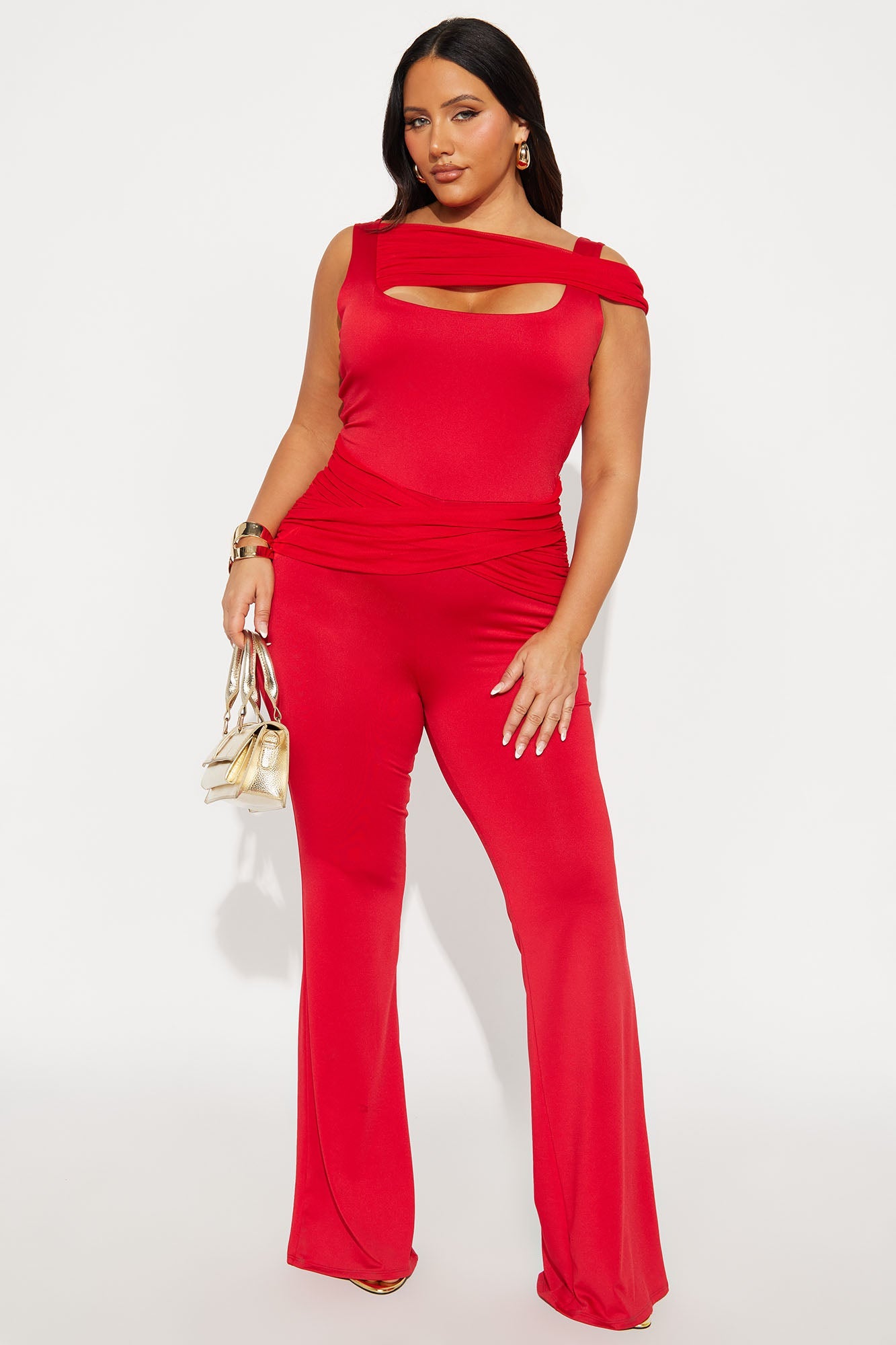 Martini & Gossip Flare Jumpsuit - Red