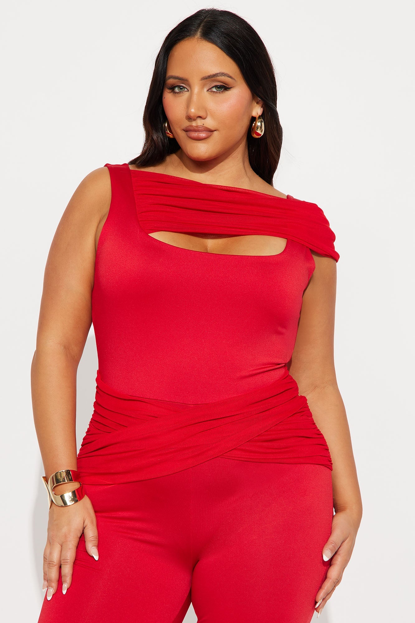 Martini & Gossip Flare Jumpsuit - Red