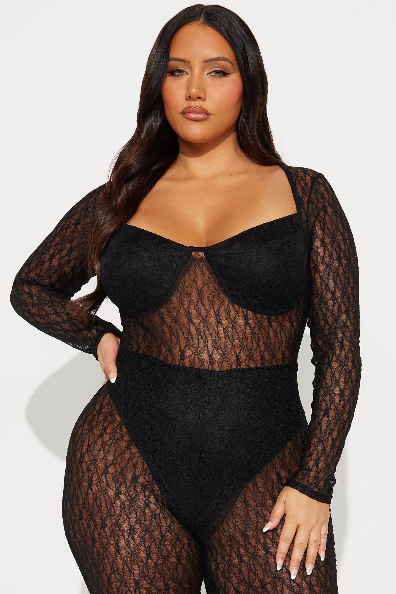 Scarlett Lace Flare Jumpsuit - Black