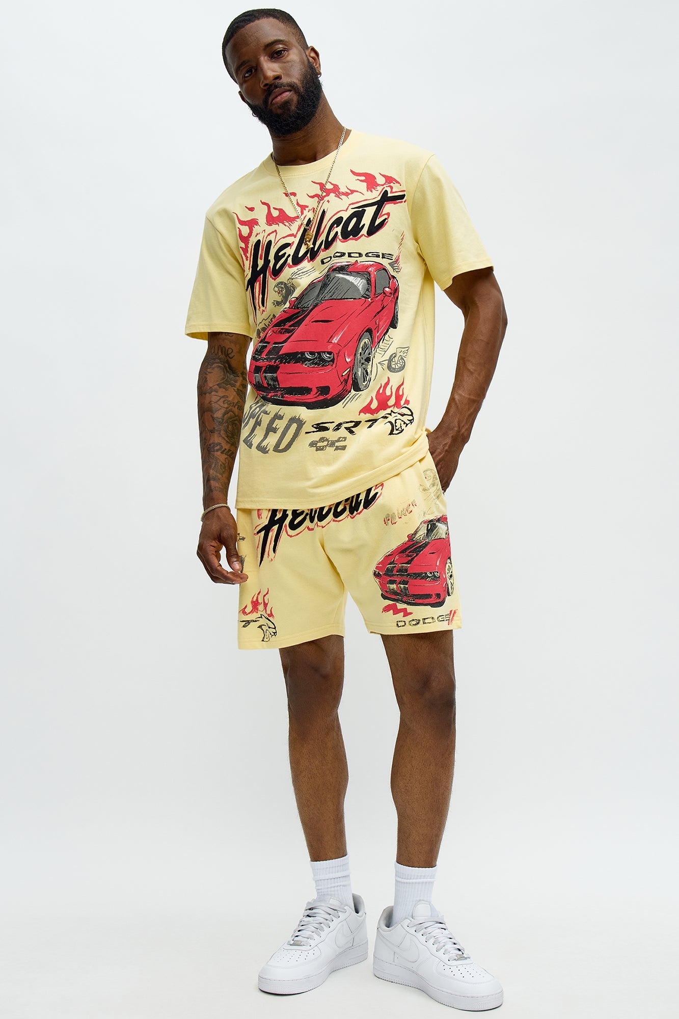 Dodge Hellcat Speed Embroidery Sweatshorts - Tan