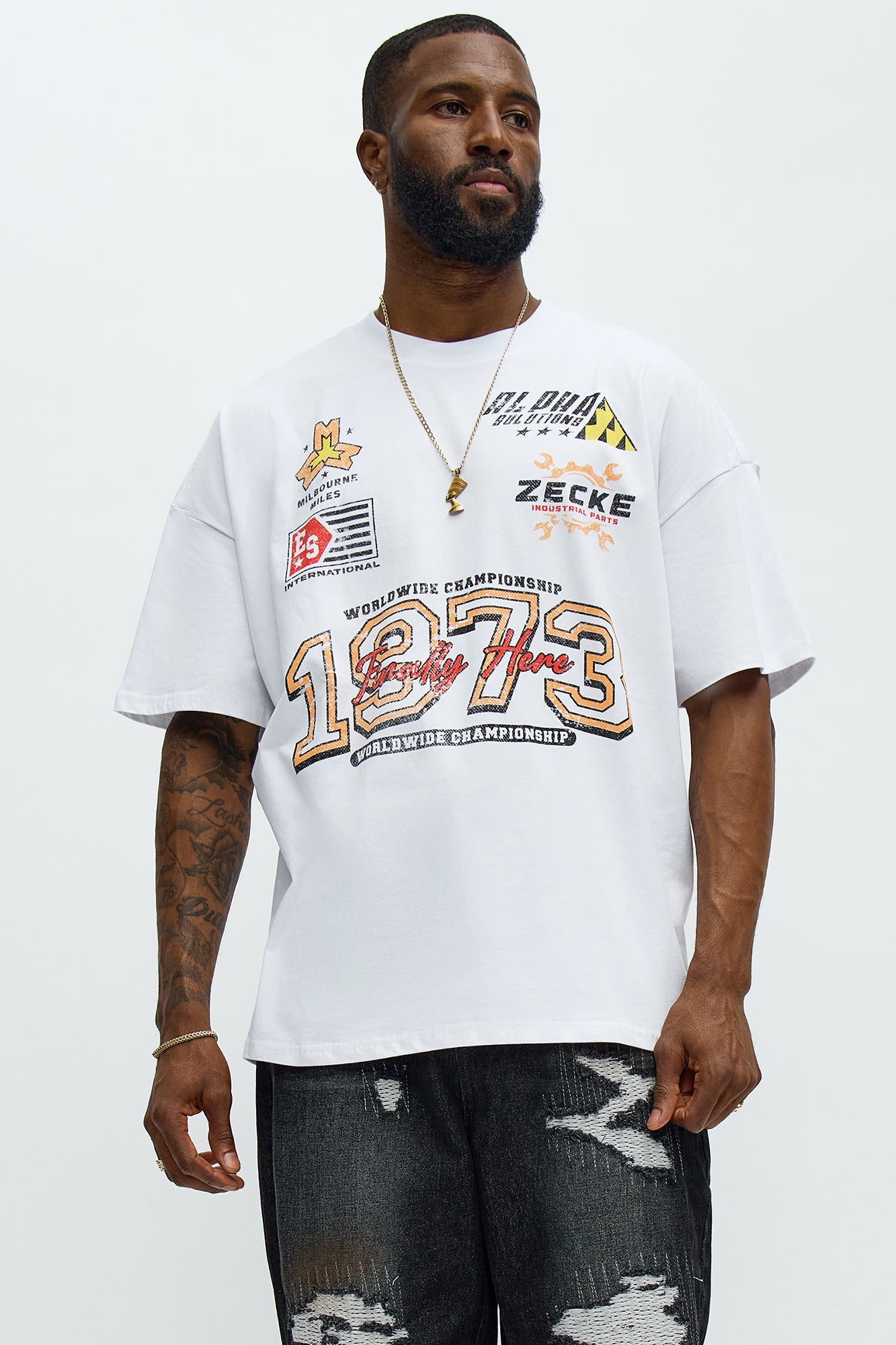NYC Track Oversized Short Sleeve Tee - White