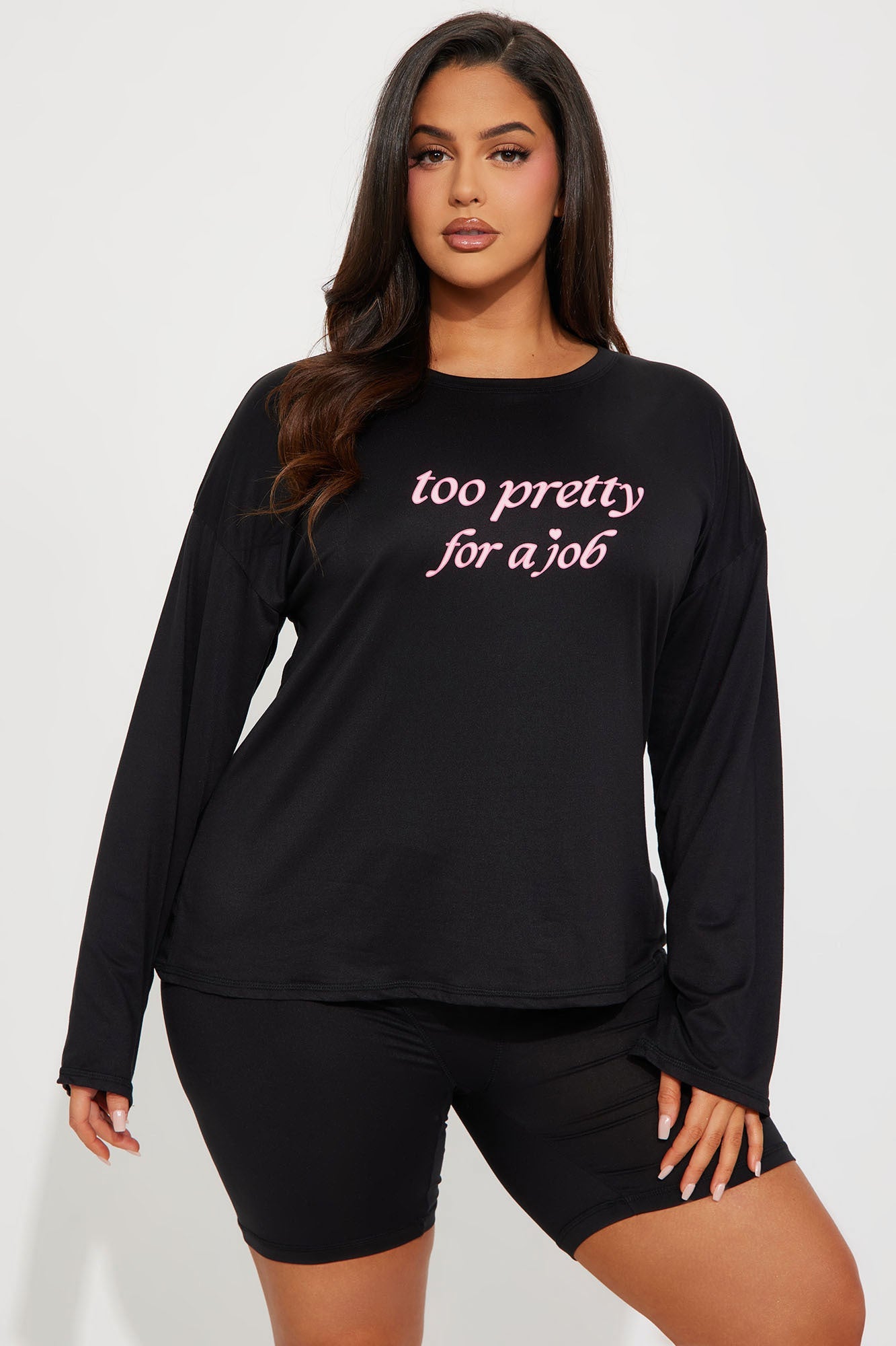 Too Pretty For A Job PJ Boxer Short Set - Black