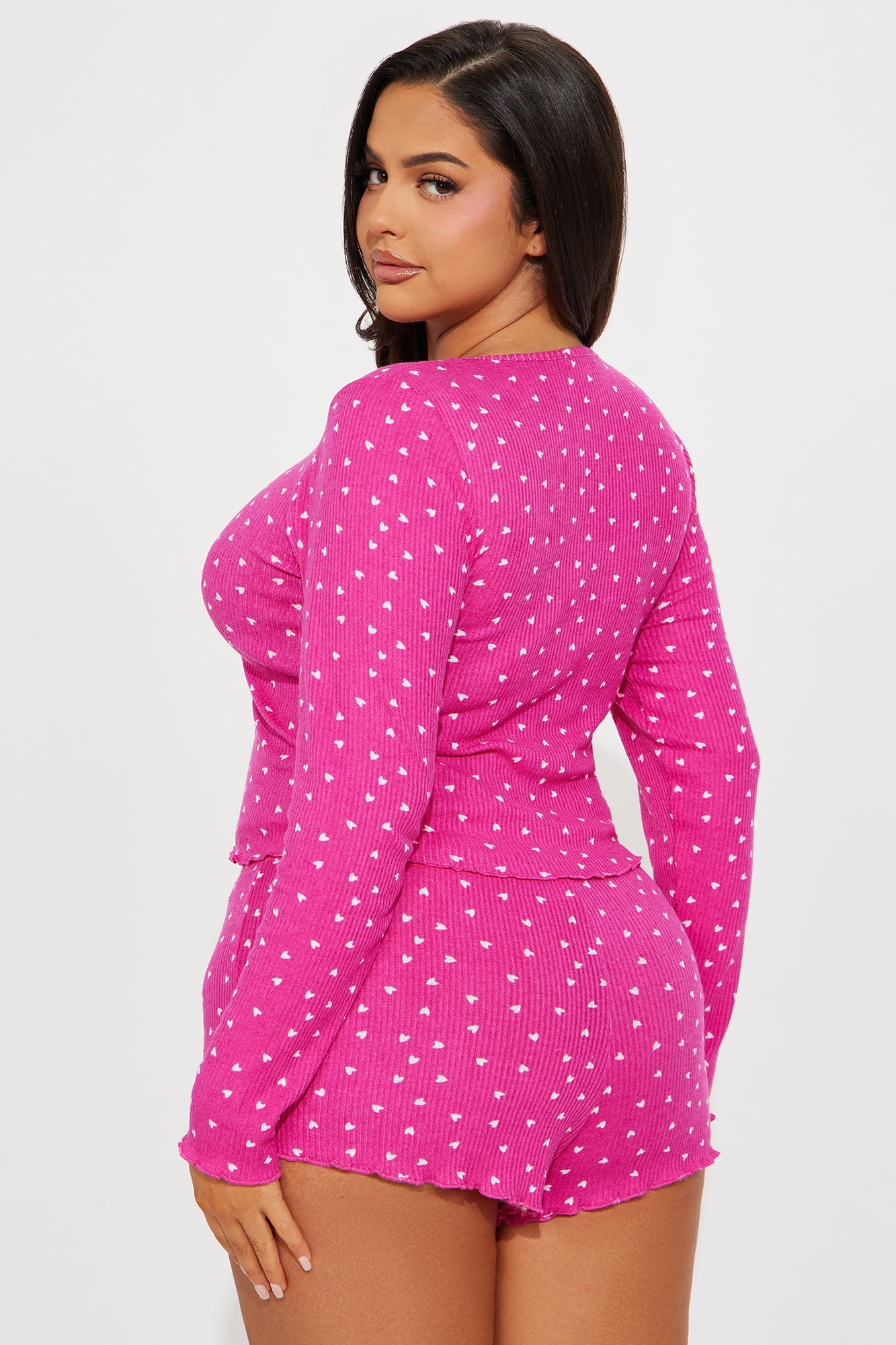 Love You More Ribbed PJ Short Set - Hot Pink