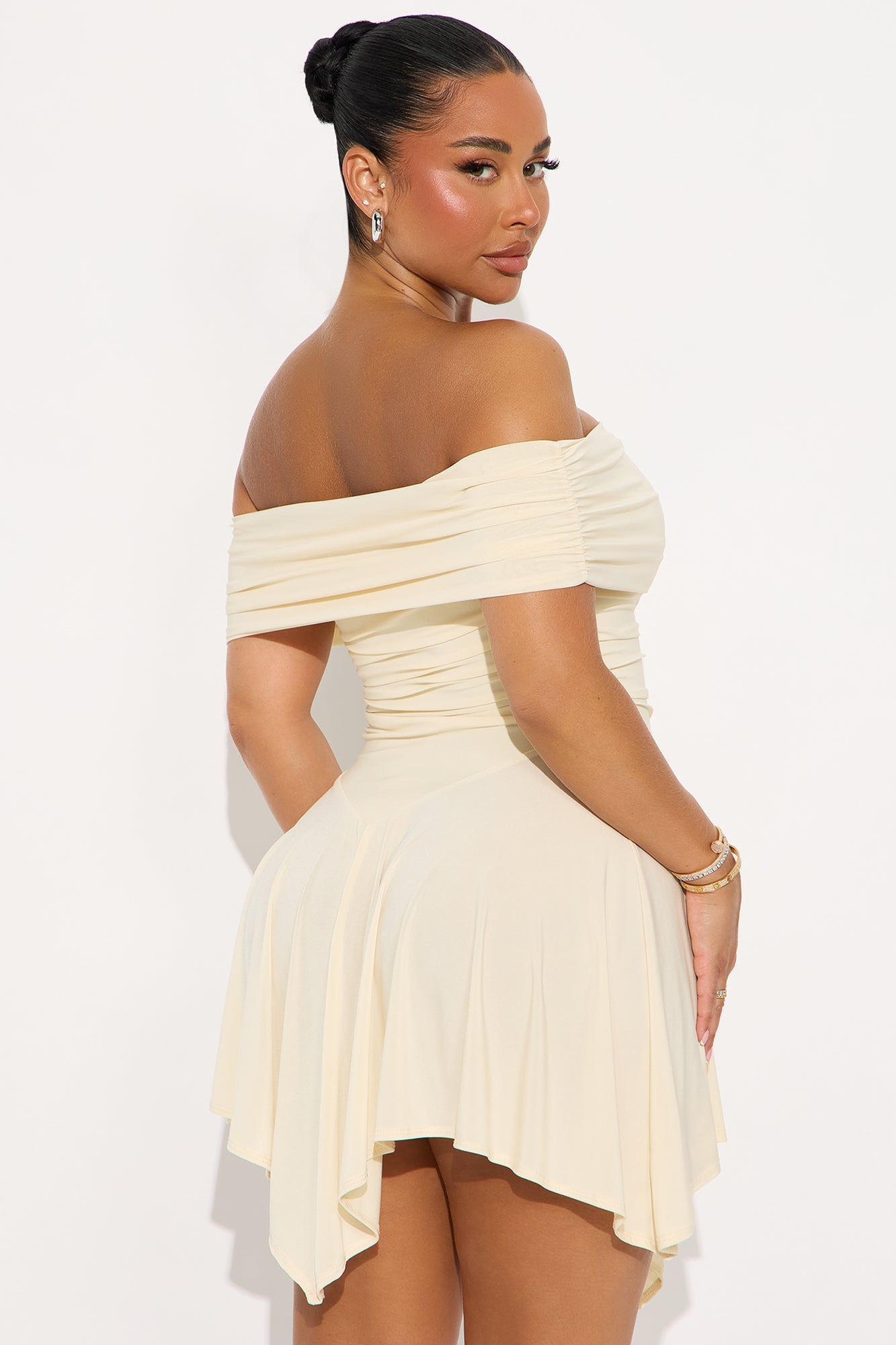 Penelope Off Shoulder Mini Dress - Cream