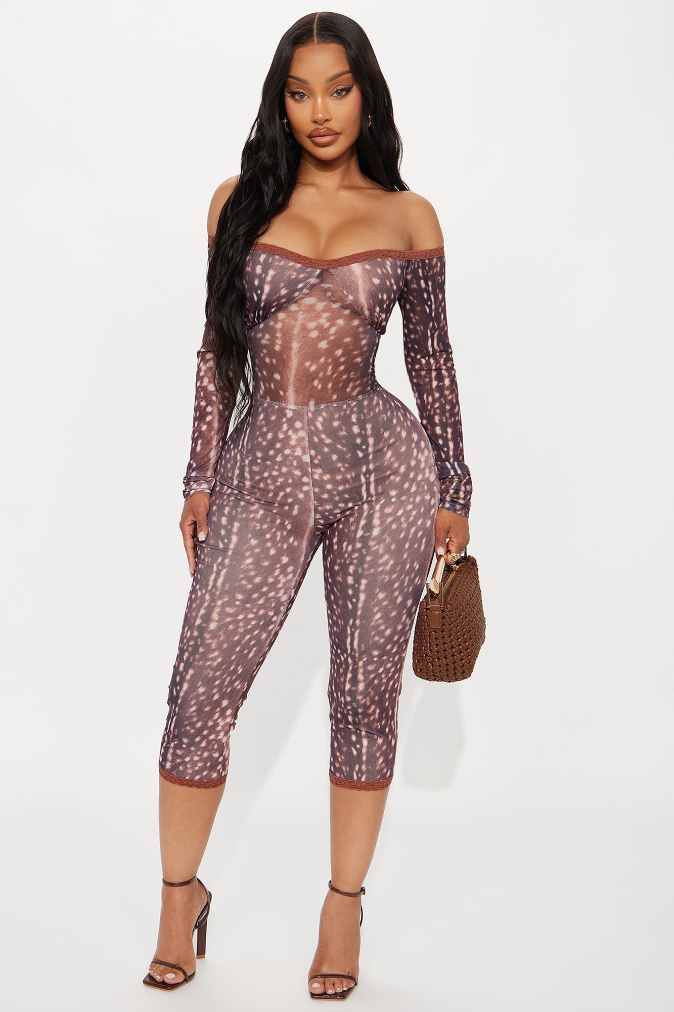 My Dear Mesh Capri Jumpsuit - Brown/combo