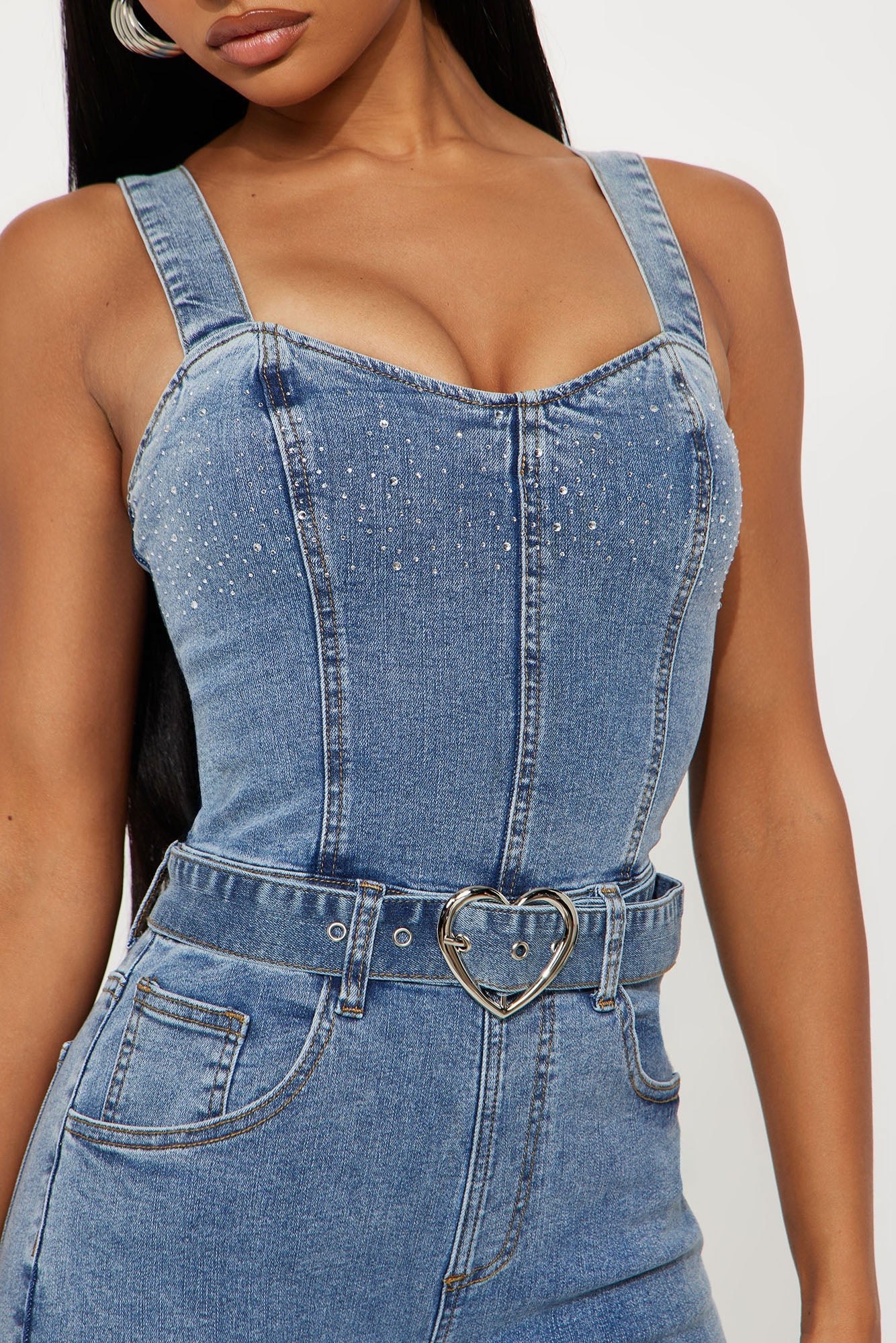 Star Dazzle Embellished Denim Jumpsuit - Denim