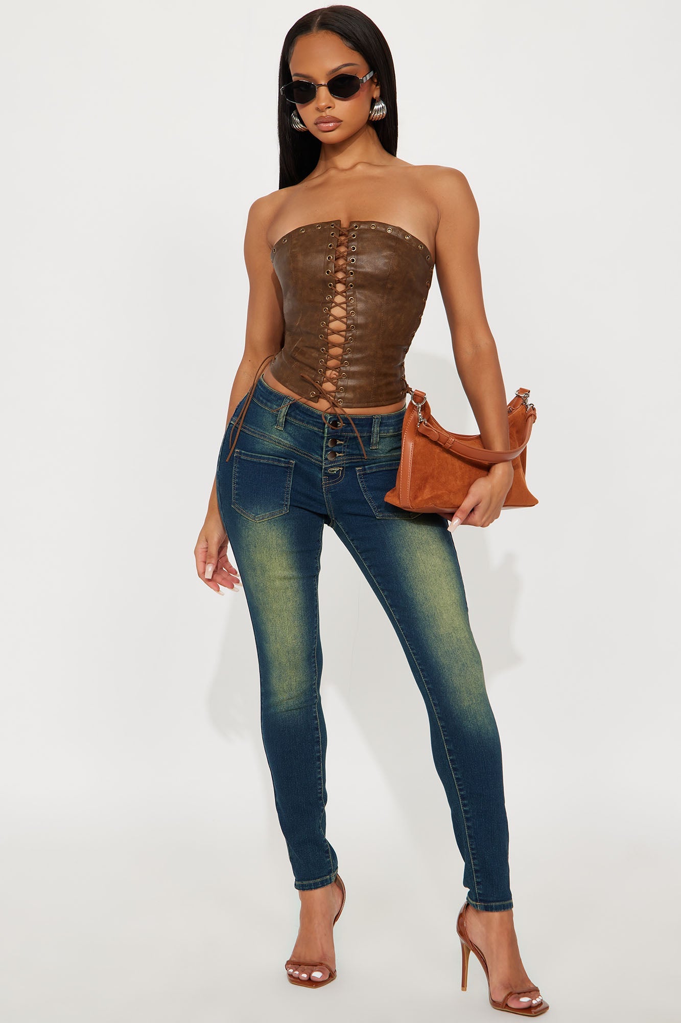 Hot Stuff Low Rise Tinted Skinny Jeans - Vintage Wash