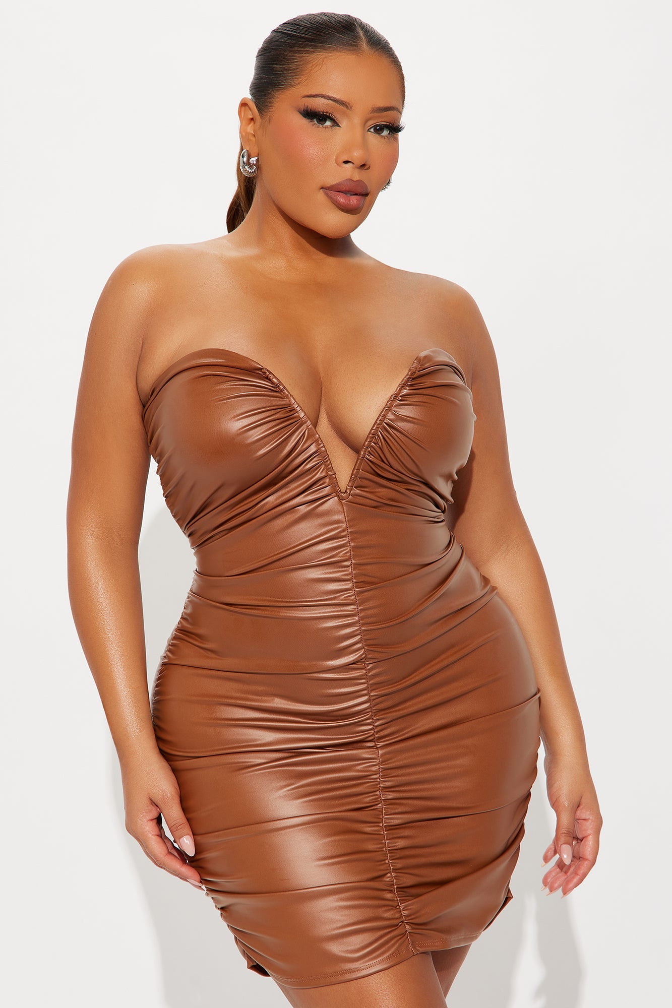 Rogue Moves Faux Leather Mini Dress - Camel
