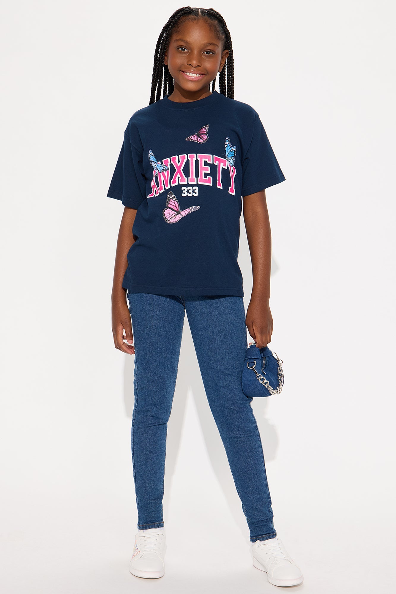 Mini Anxiety Butterfly Oversized Tee - Navy