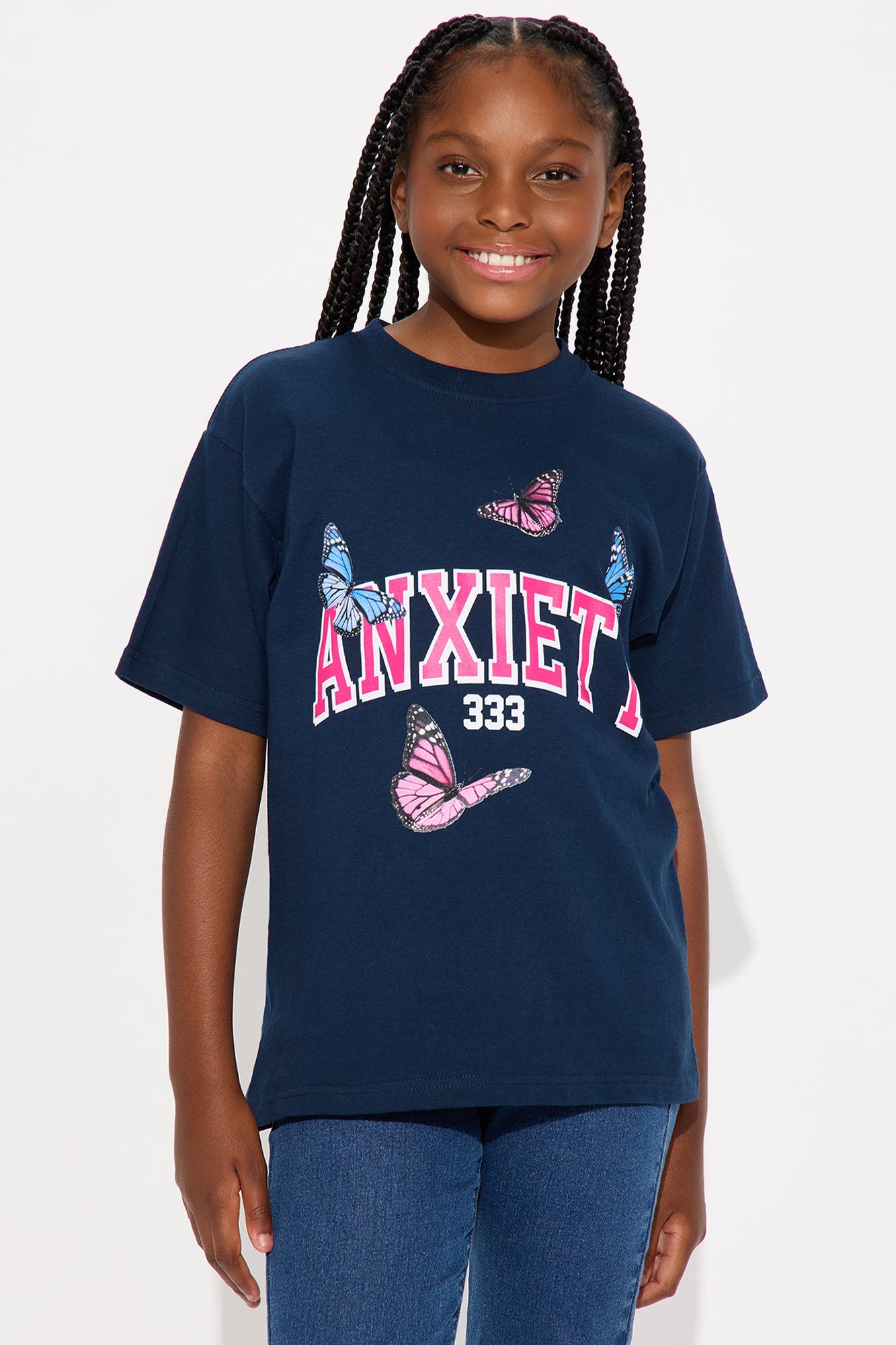 Mini Anxiety Butterfly Oversized Tee - Navy