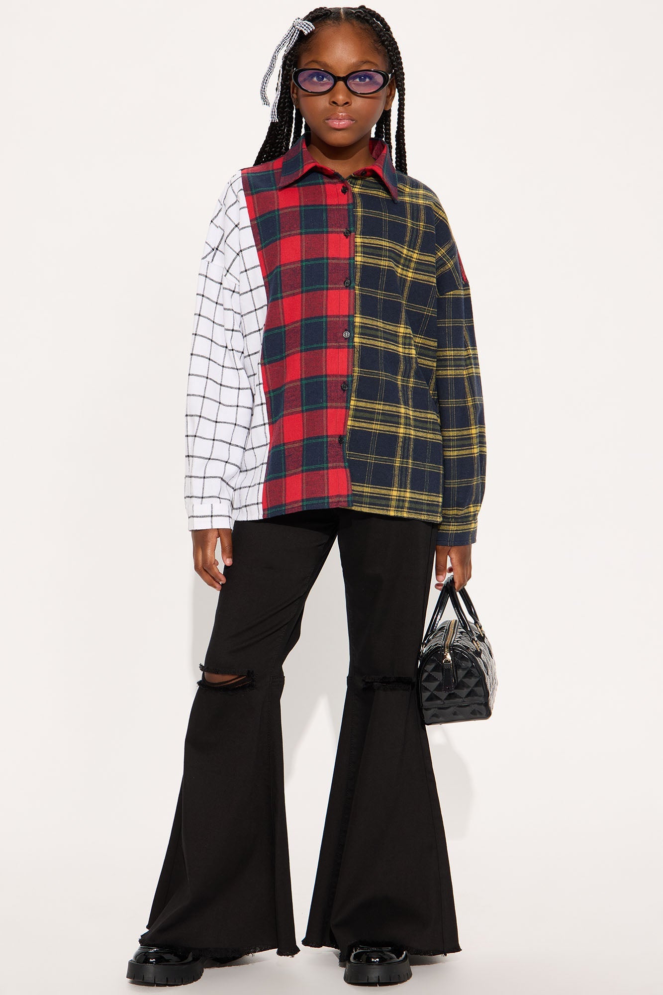 Mini Mixed Emotions Mixed Feelings Flannel Top - Red/combo