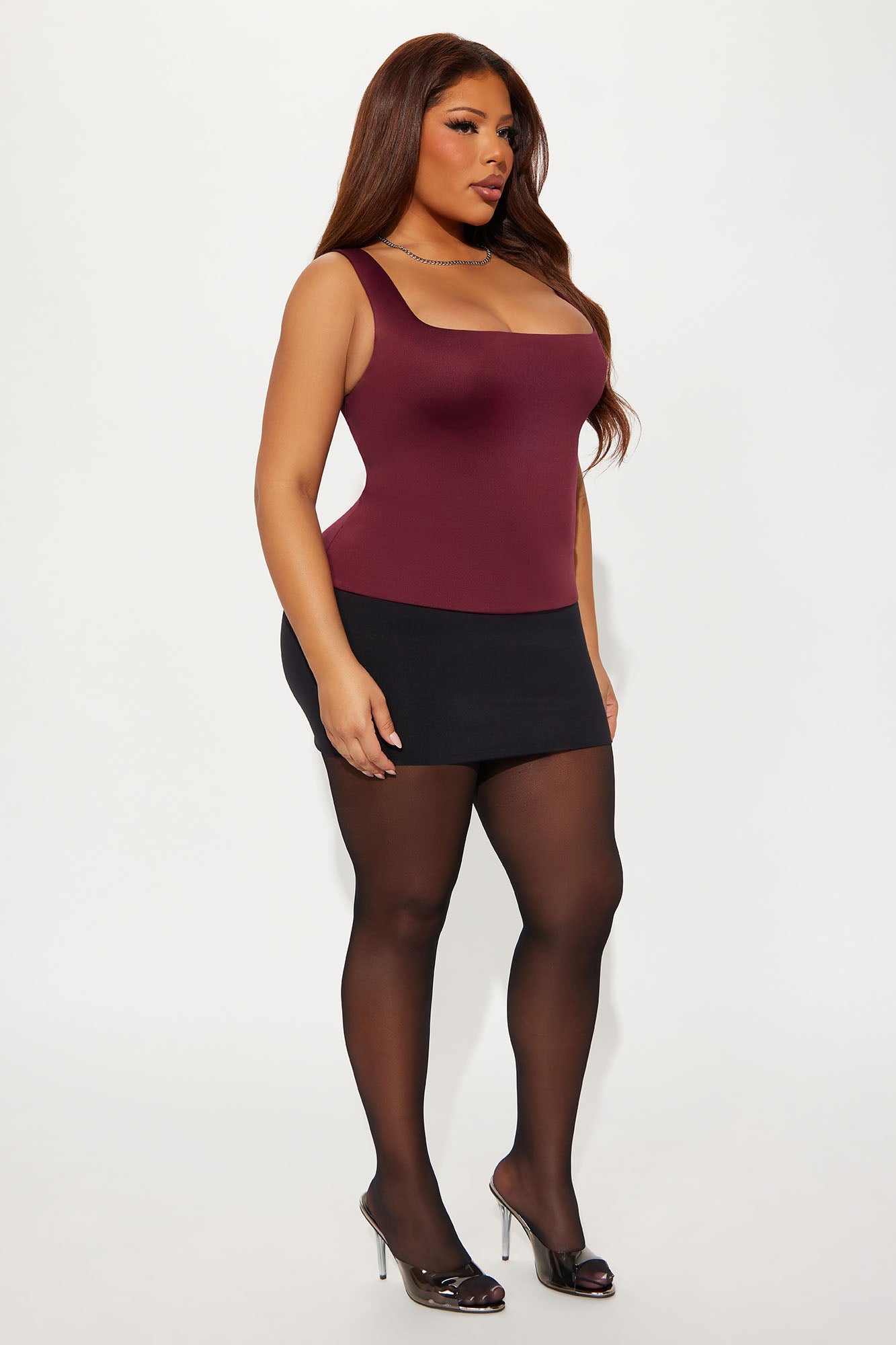 Contour Double Lined Square Neck Tank Top - Wine