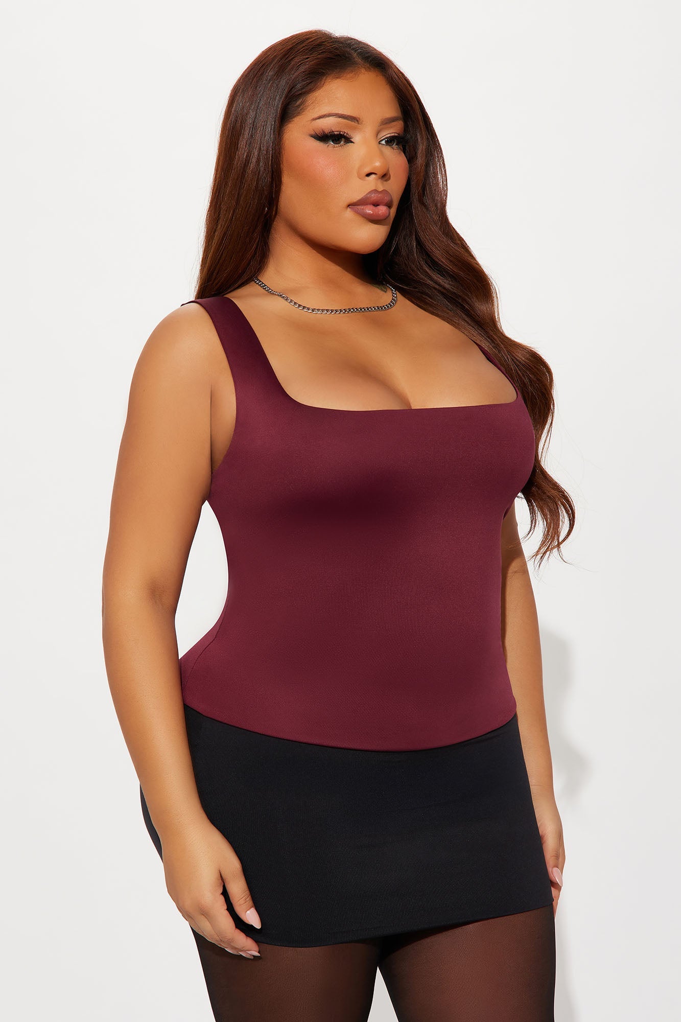 Contour Double Lined Square Neck Tank Top - Wine