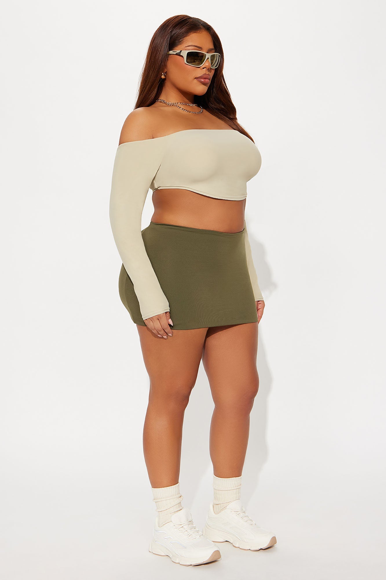 Second Skin Off Shoulder Cropped Top - Stone