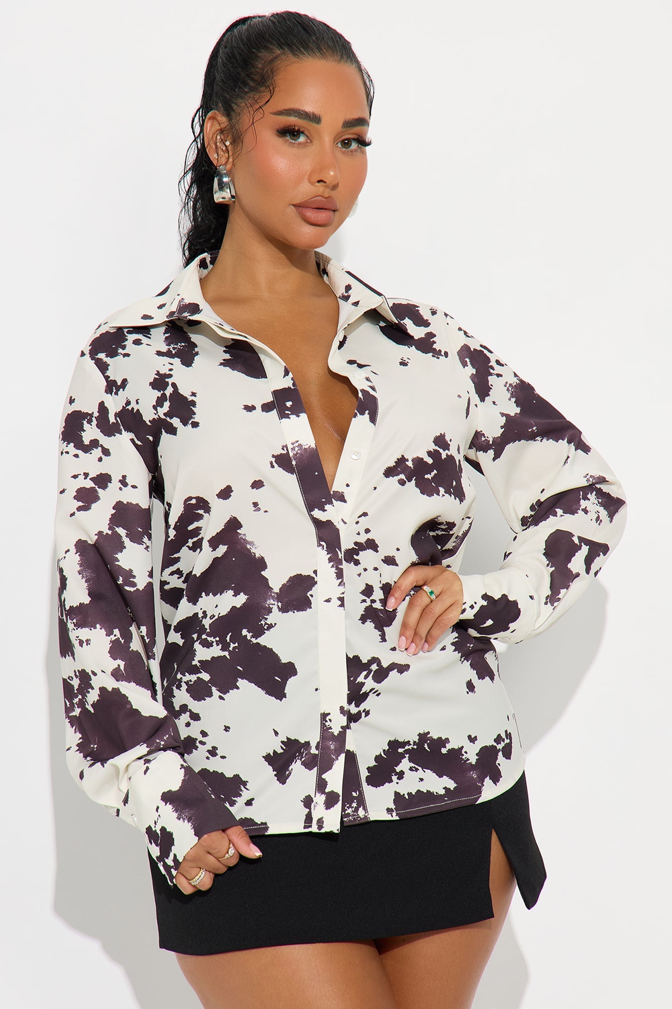 Nashville Roads Cow Print Shirt - Brown Combo