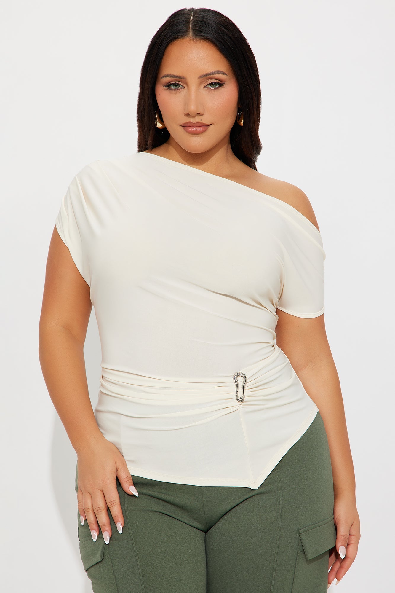 Lucina Ruched Off Shoulder Top - Cream