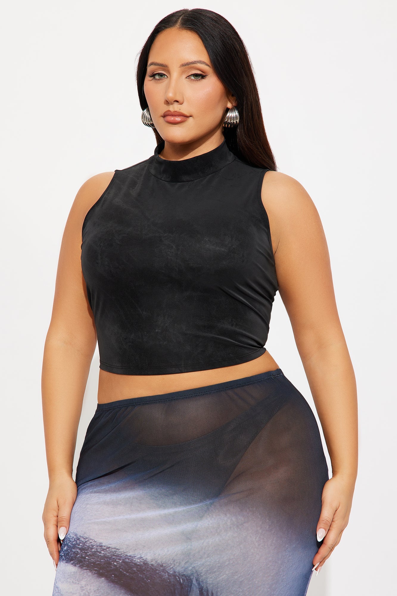 Molly Faux Leather Mock Neck Top - Black