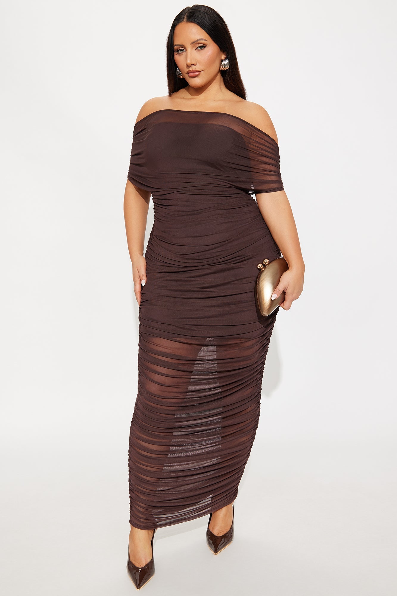 Obsessed With Me Ruched Maxi Dress - Brown