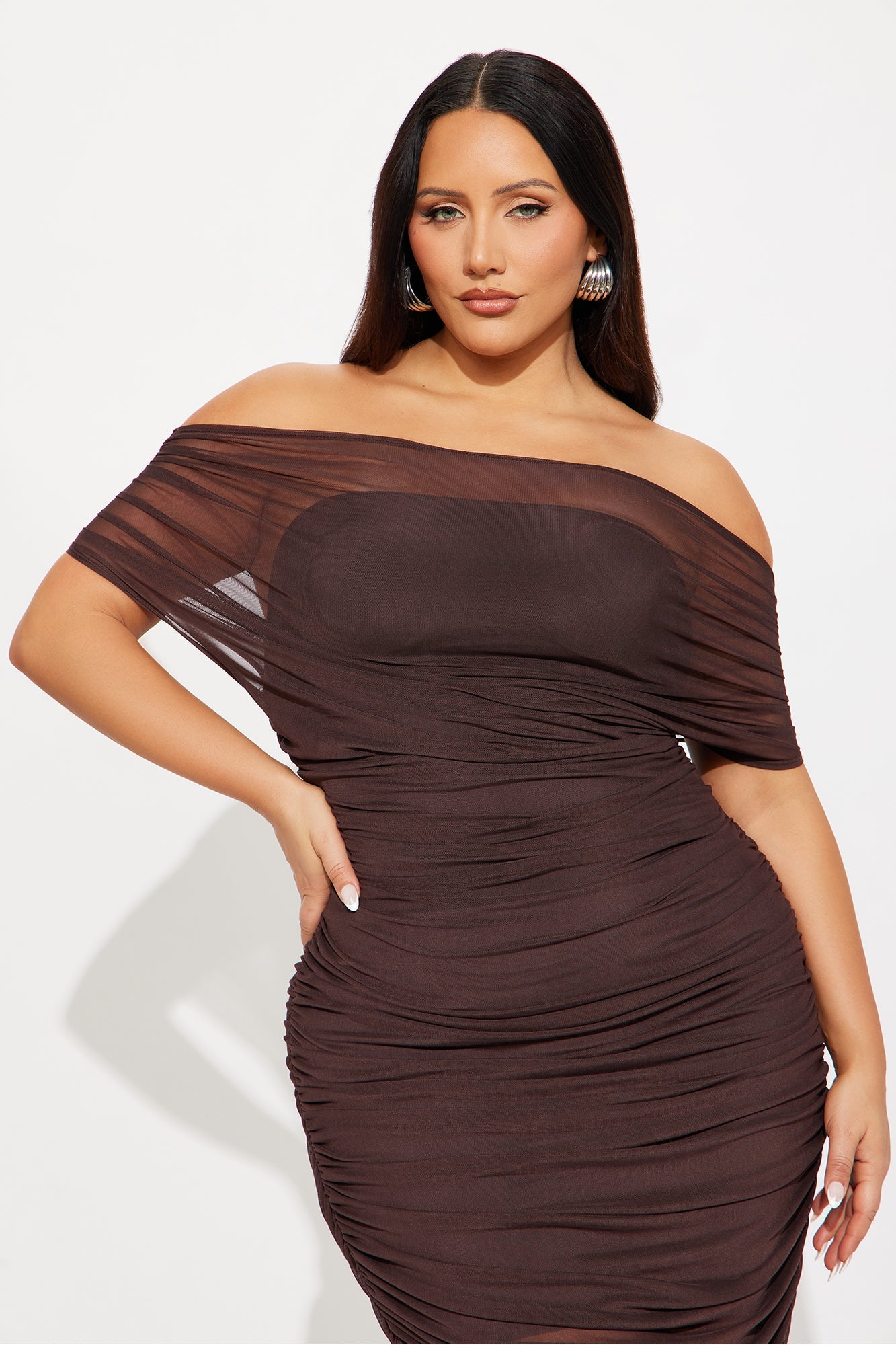 Obsessed With Me Ruched Maxi Dress - Brown