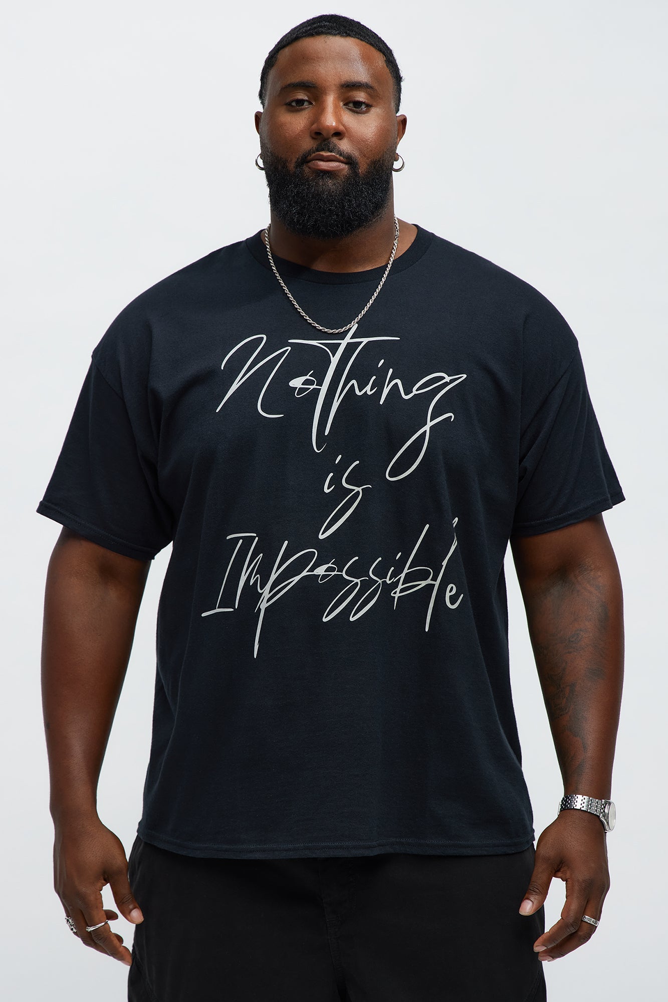 Nothing Is Impossible Oversized Short Sleeve Tee - Black